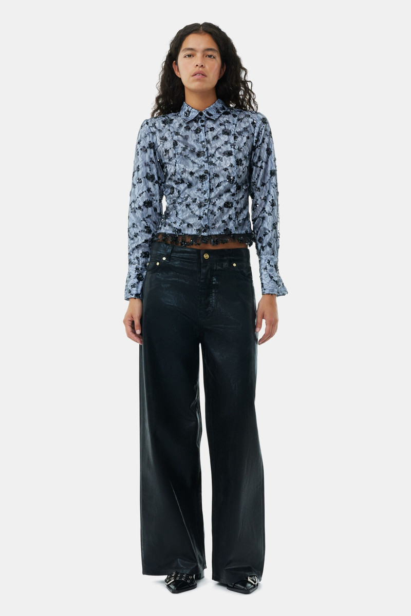 GANNI BLACK FOIL DENIM WIDE JEANS outlook