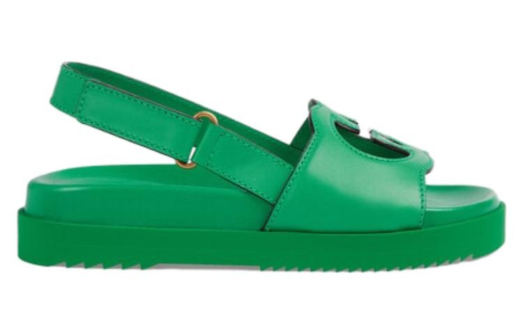 (WMNS) Gucci Interlocking G Leather Sandals 'Green' 738687-US000-3727 - 2