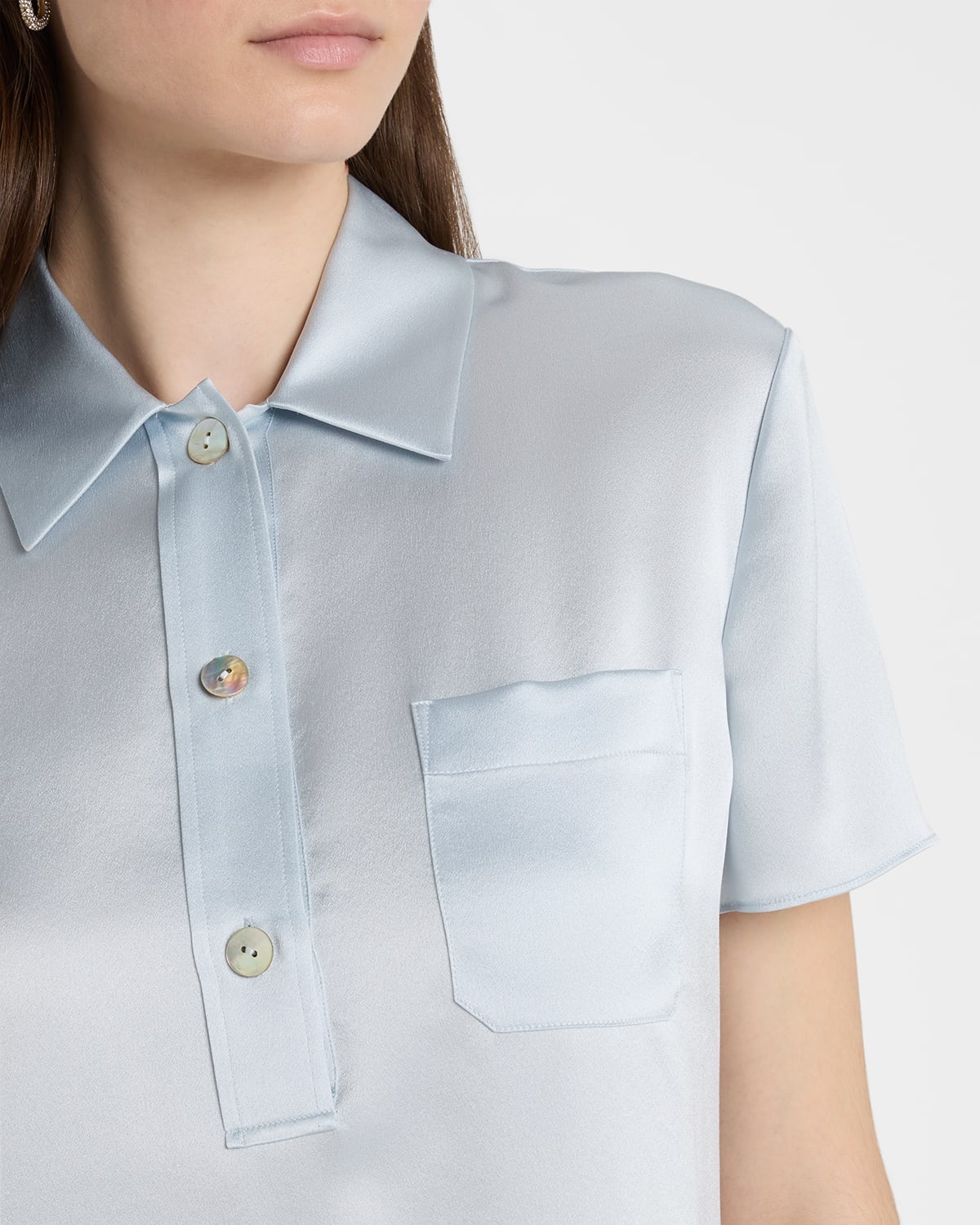 Silk Charmeuse Short-Sleeve Polo Shirt - 6