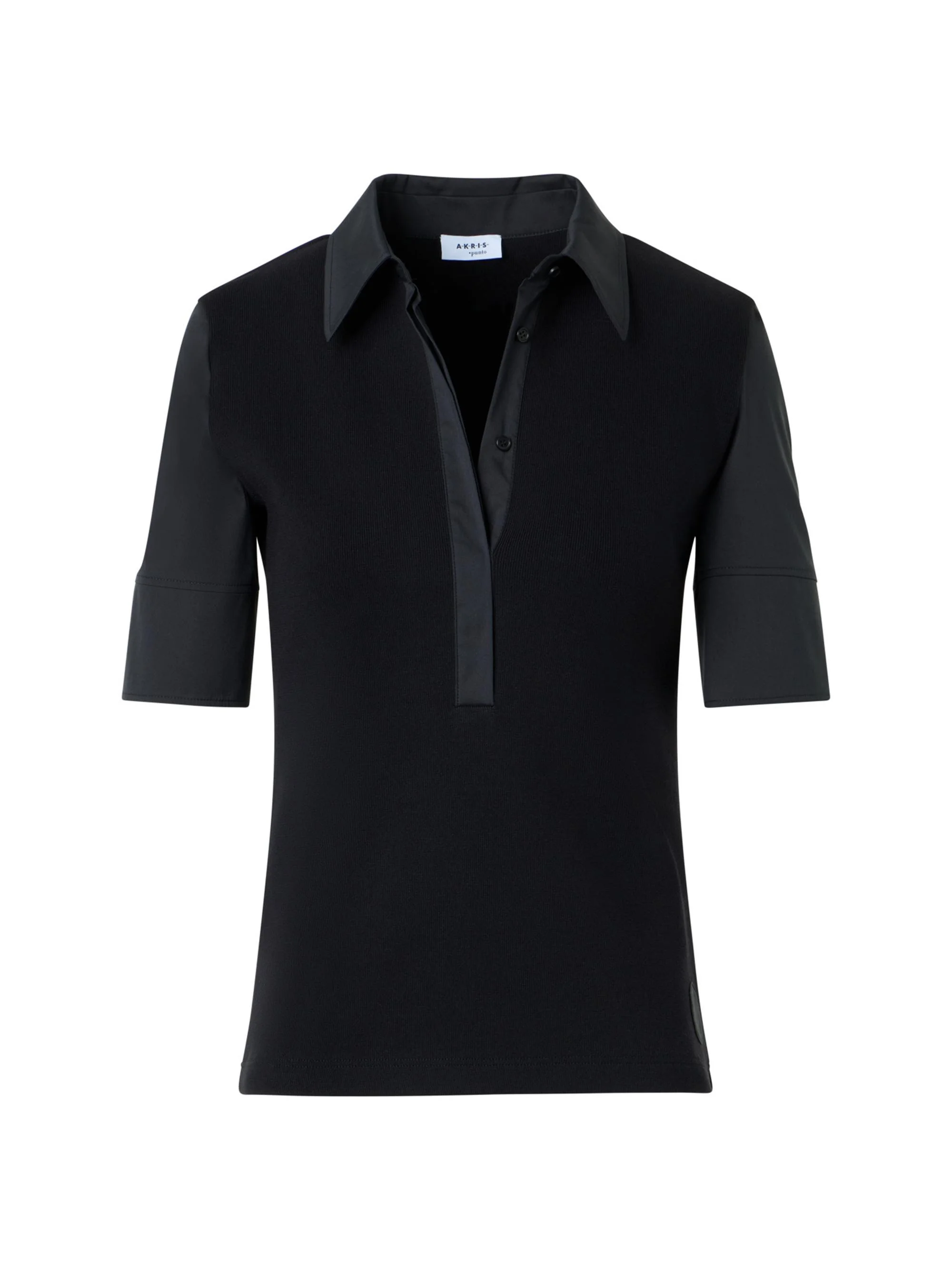 Women's Ribbed Stretch-Jersey Polo Shirt - Black - 1