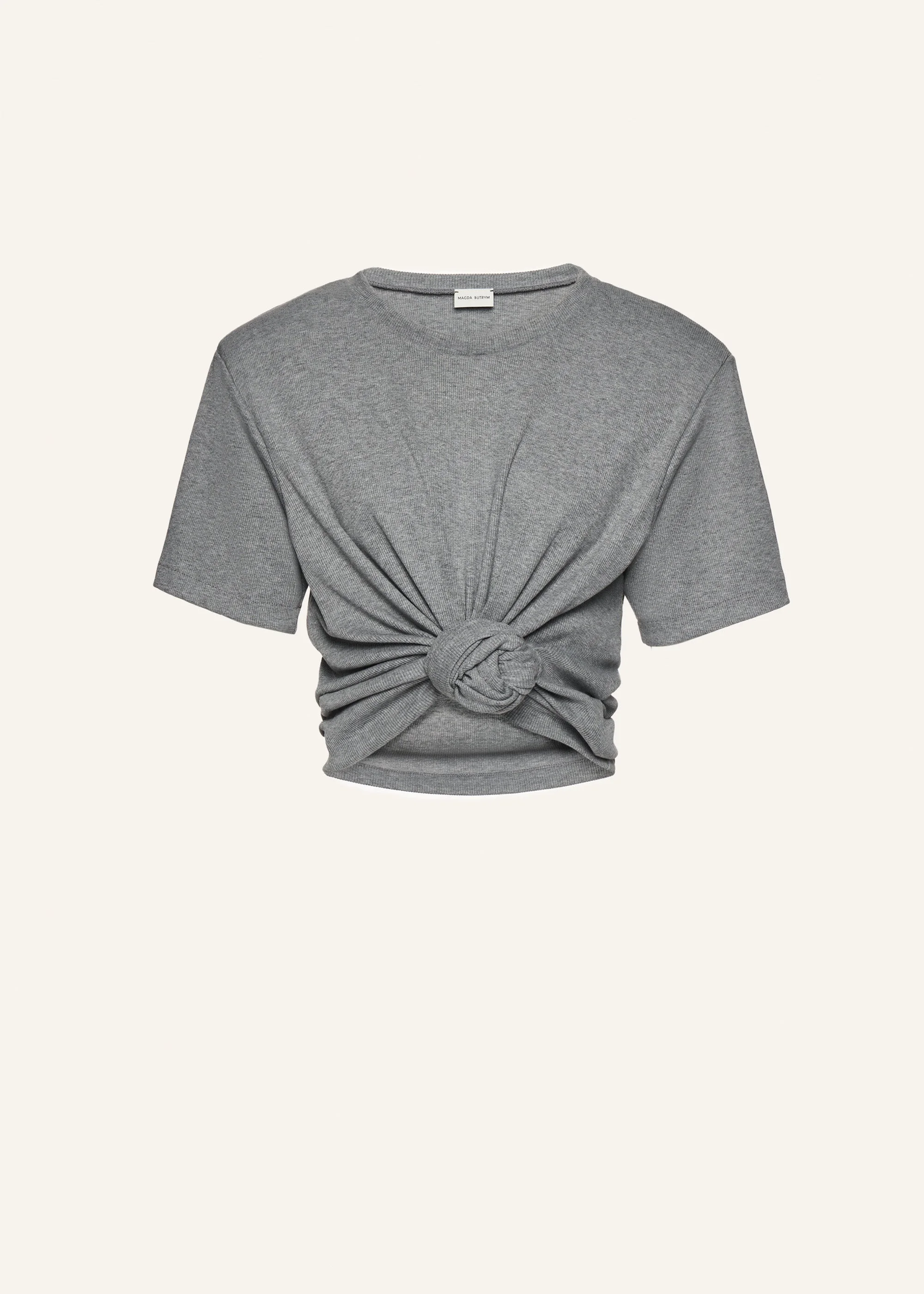 Knotted ribbed t-shirt in grey - 1