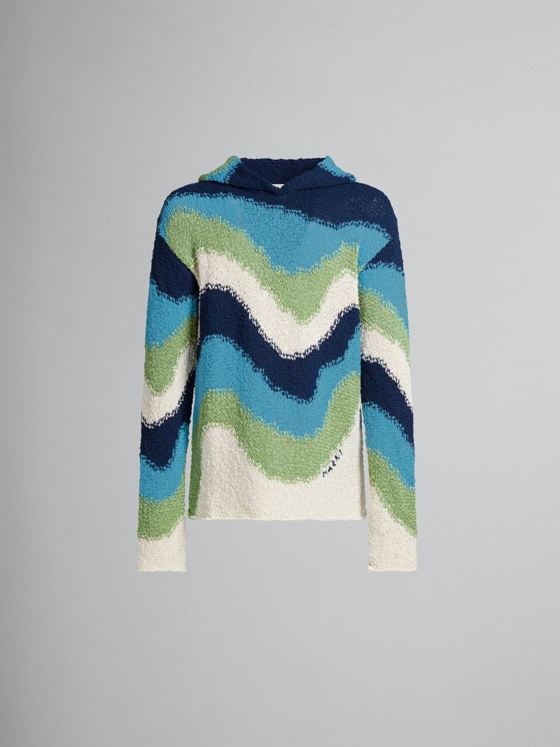 BLUE COTTON JUMPER WITH HOOD - 1