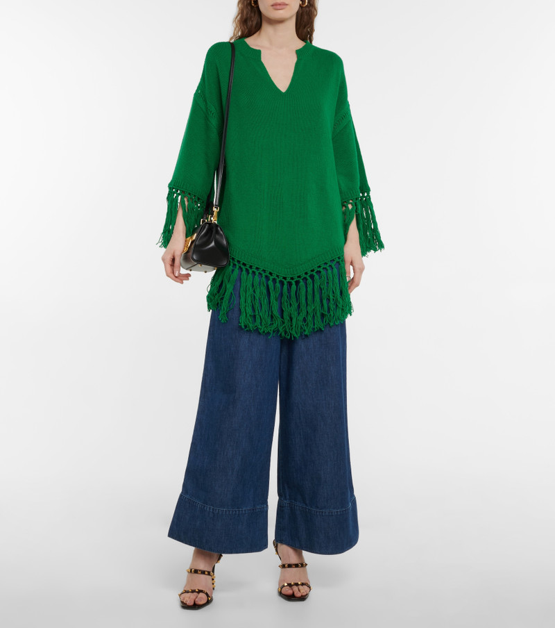 Valentino Fringe-trimmed virgin wool poncho outlook