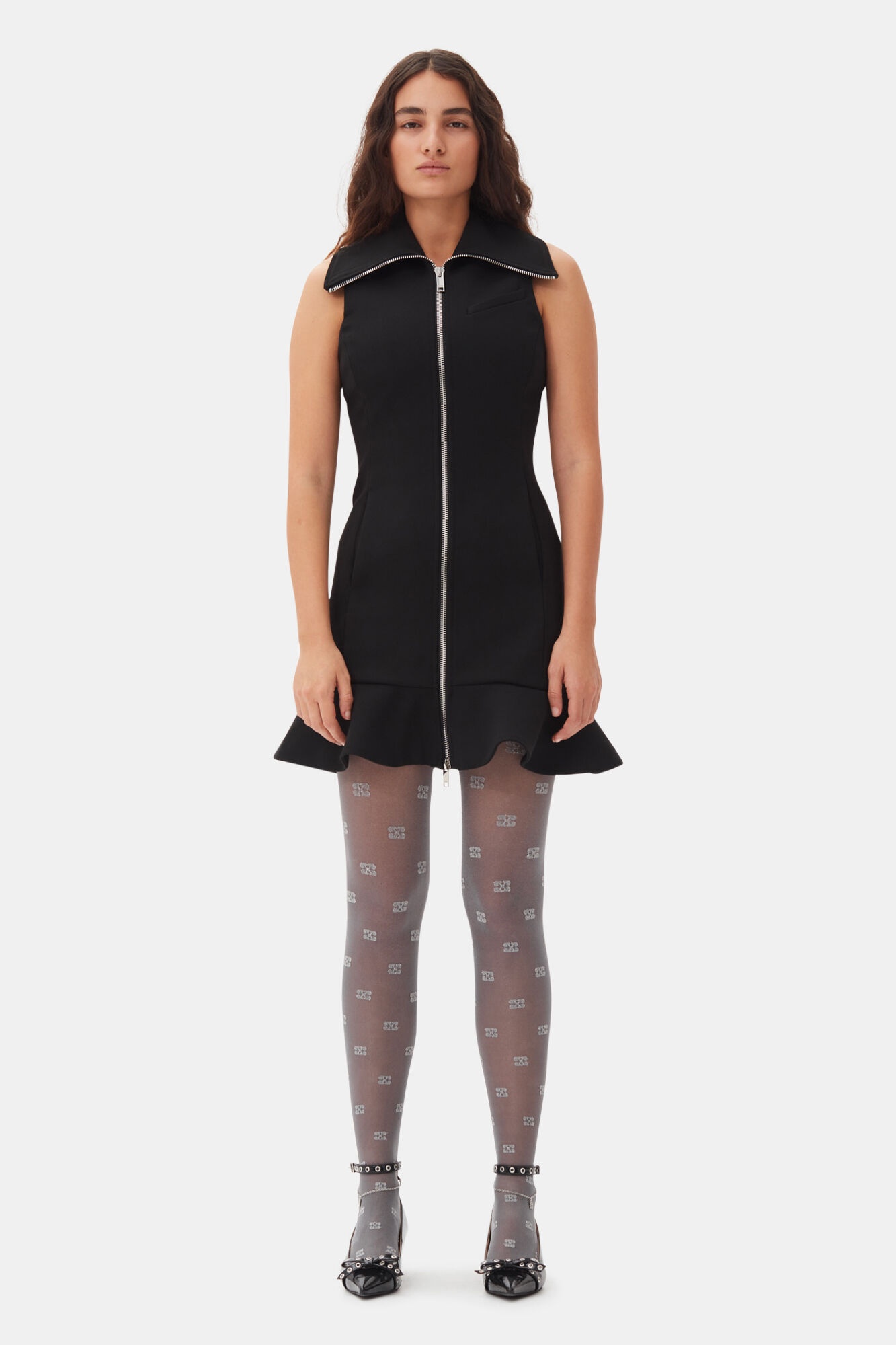 BLACK BONDED CREPE MINI DRESS - 2