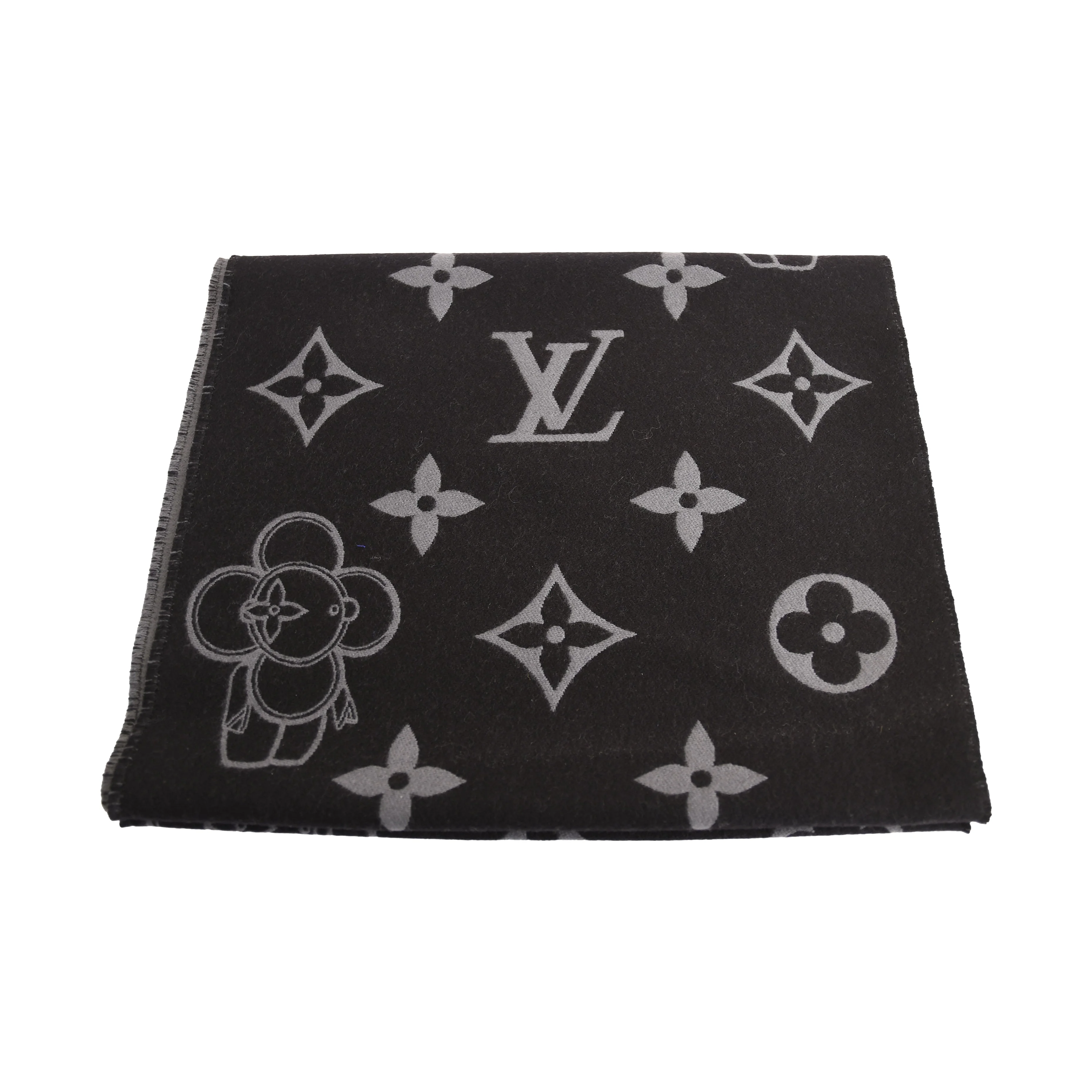Louis Vuitton Monogram Vivienne Wool Scarf Dark Grey - 1