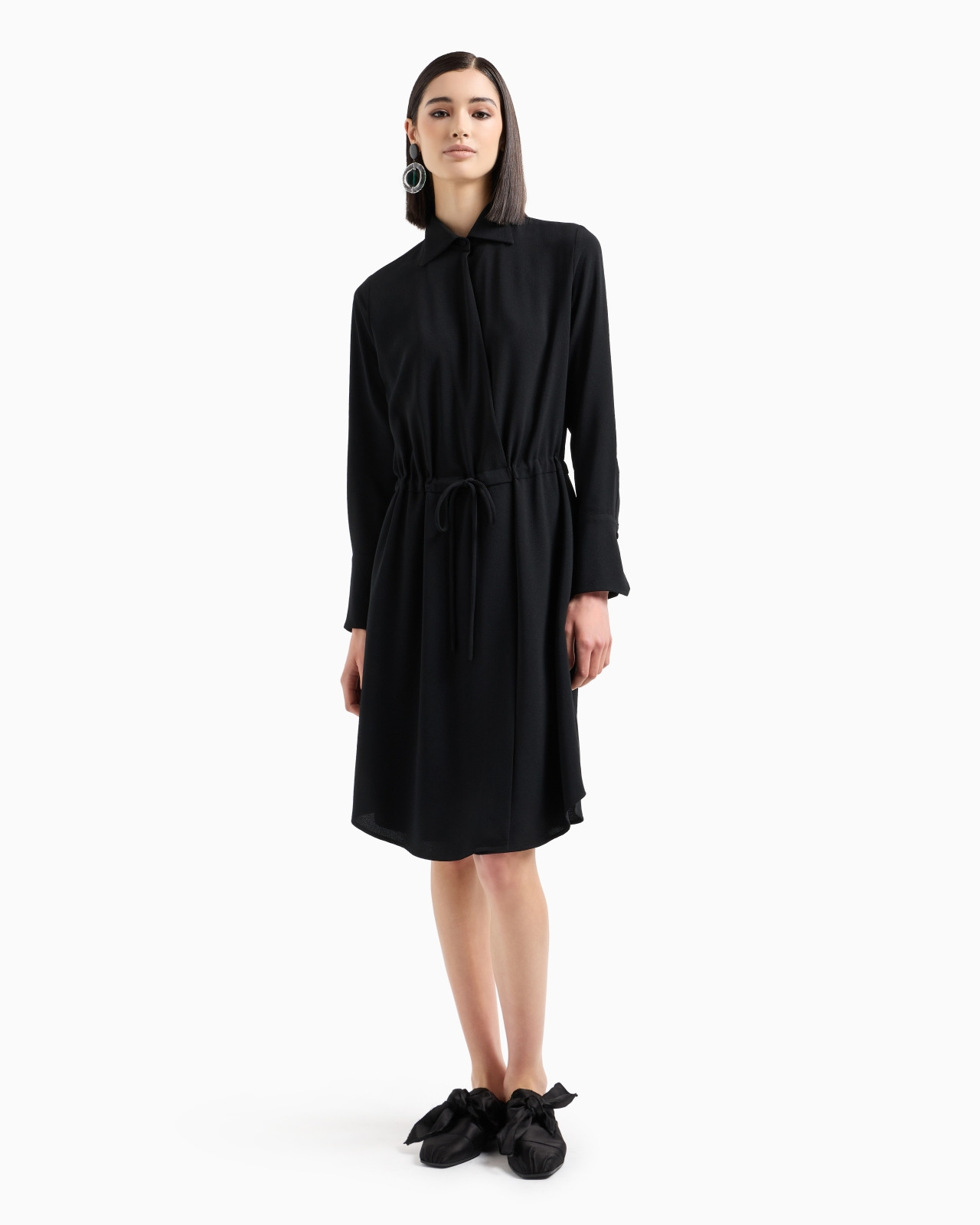 Stretch sablé fabric drawstring dress - 2