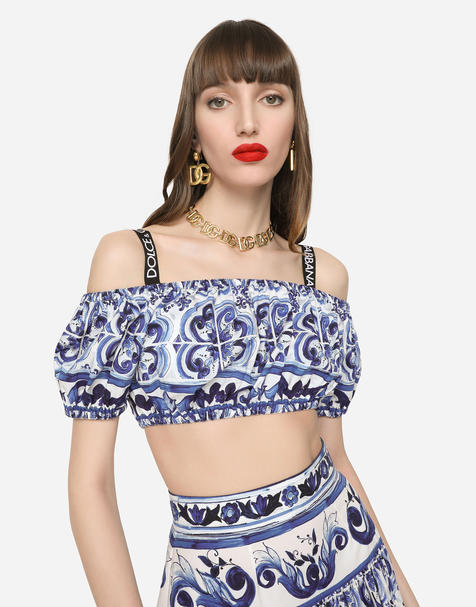Majolica-print poplin crop top - 5