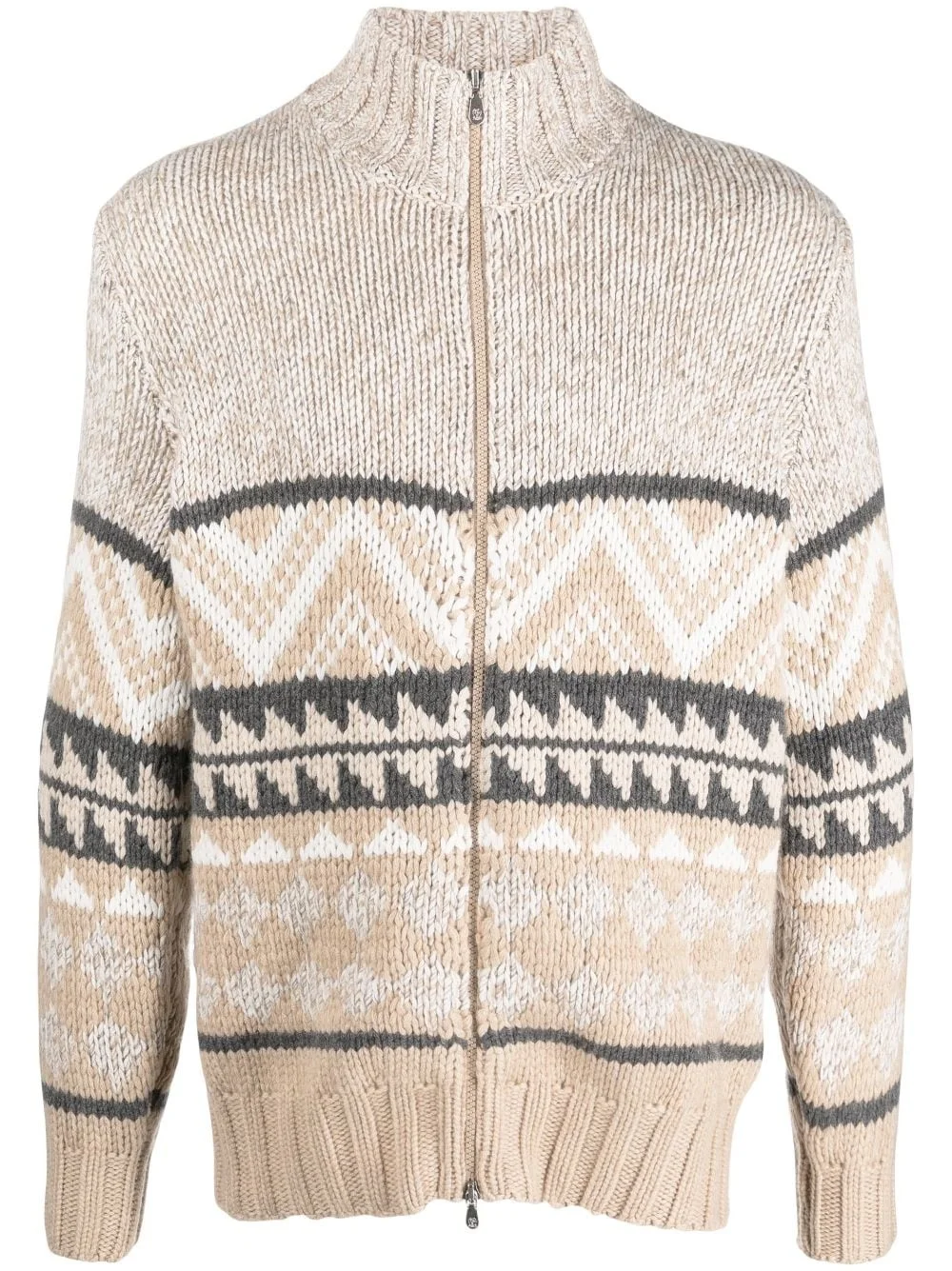 intarsia-knit cashmere zipped cardigan - 1