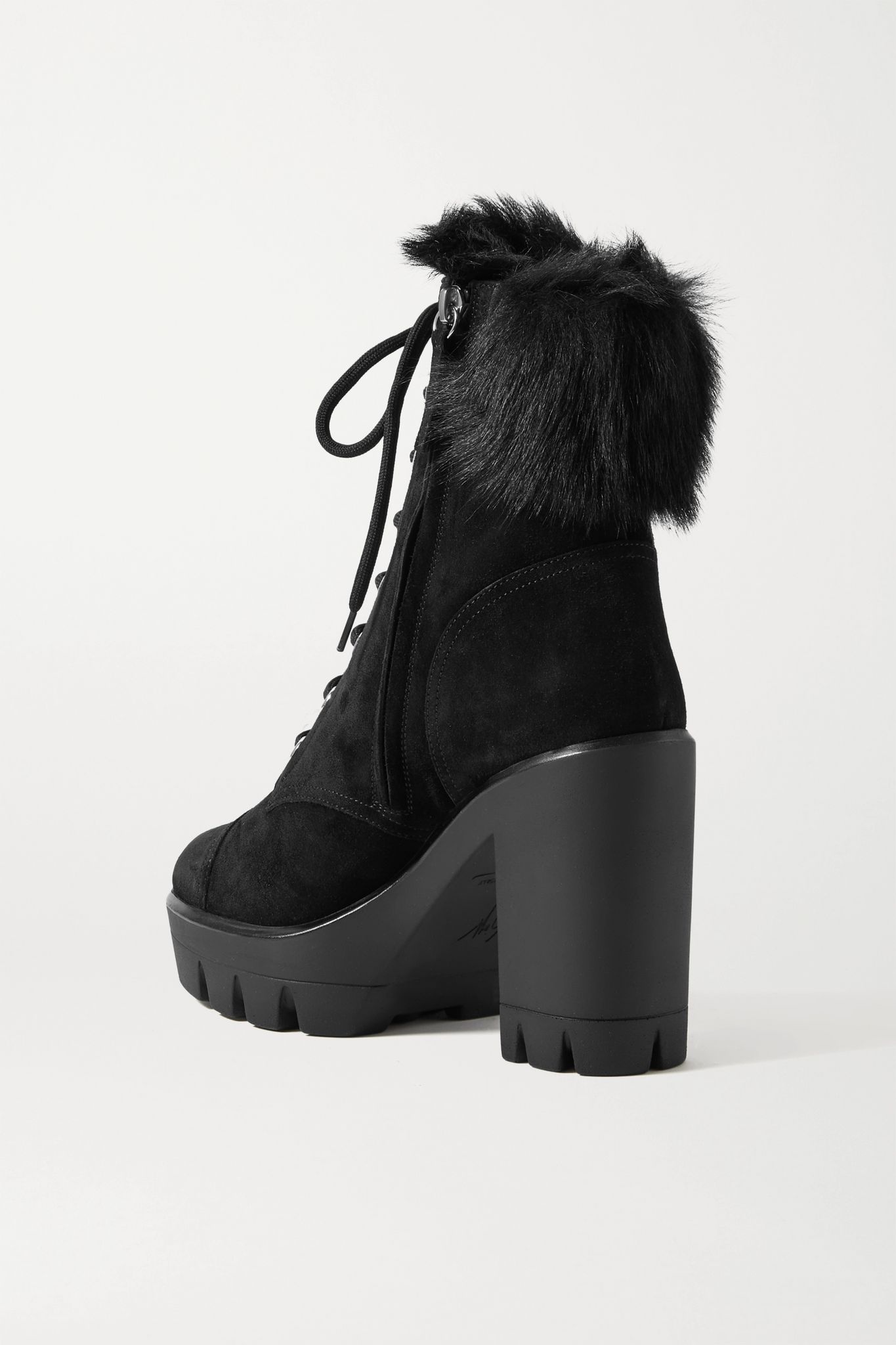 Shearling-trimmed suede platform ankle boots - 3