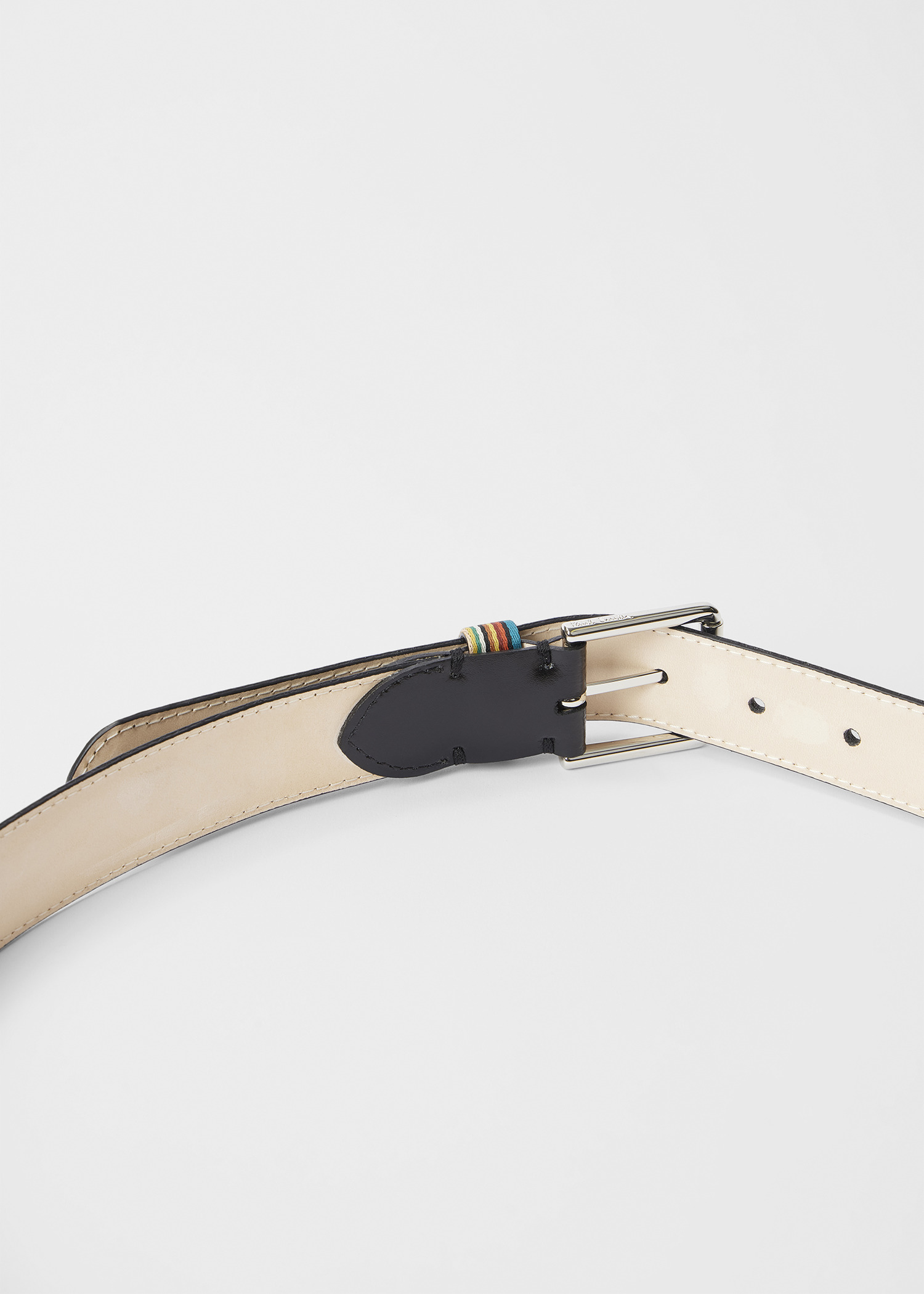 Black Leather 'Signature Stripe' Keeper Belt - 3