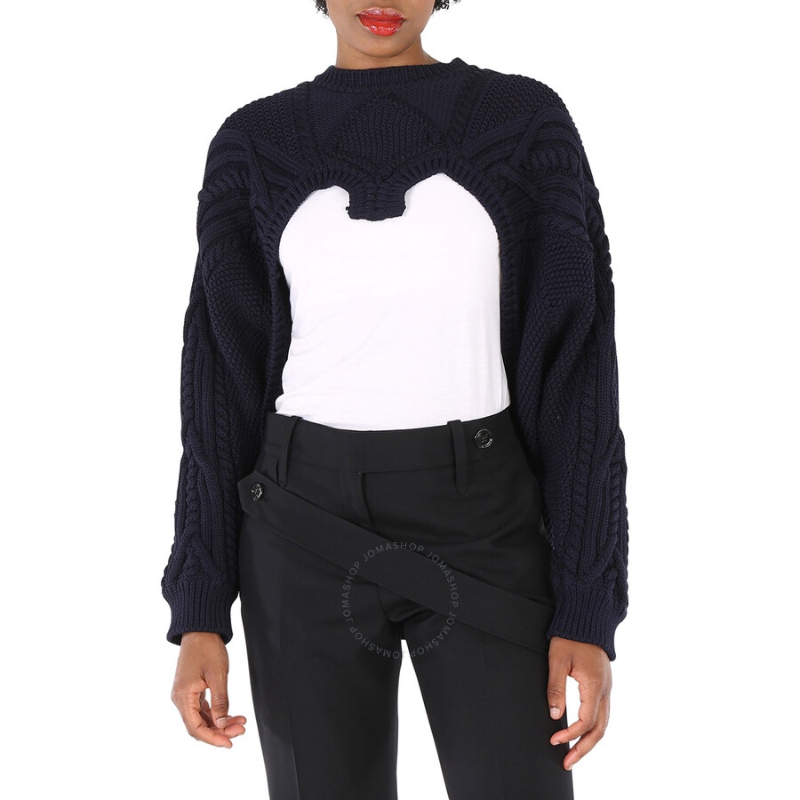Burberry Ladies Ink Blue Cable Knit Open-Front Jumper - 3