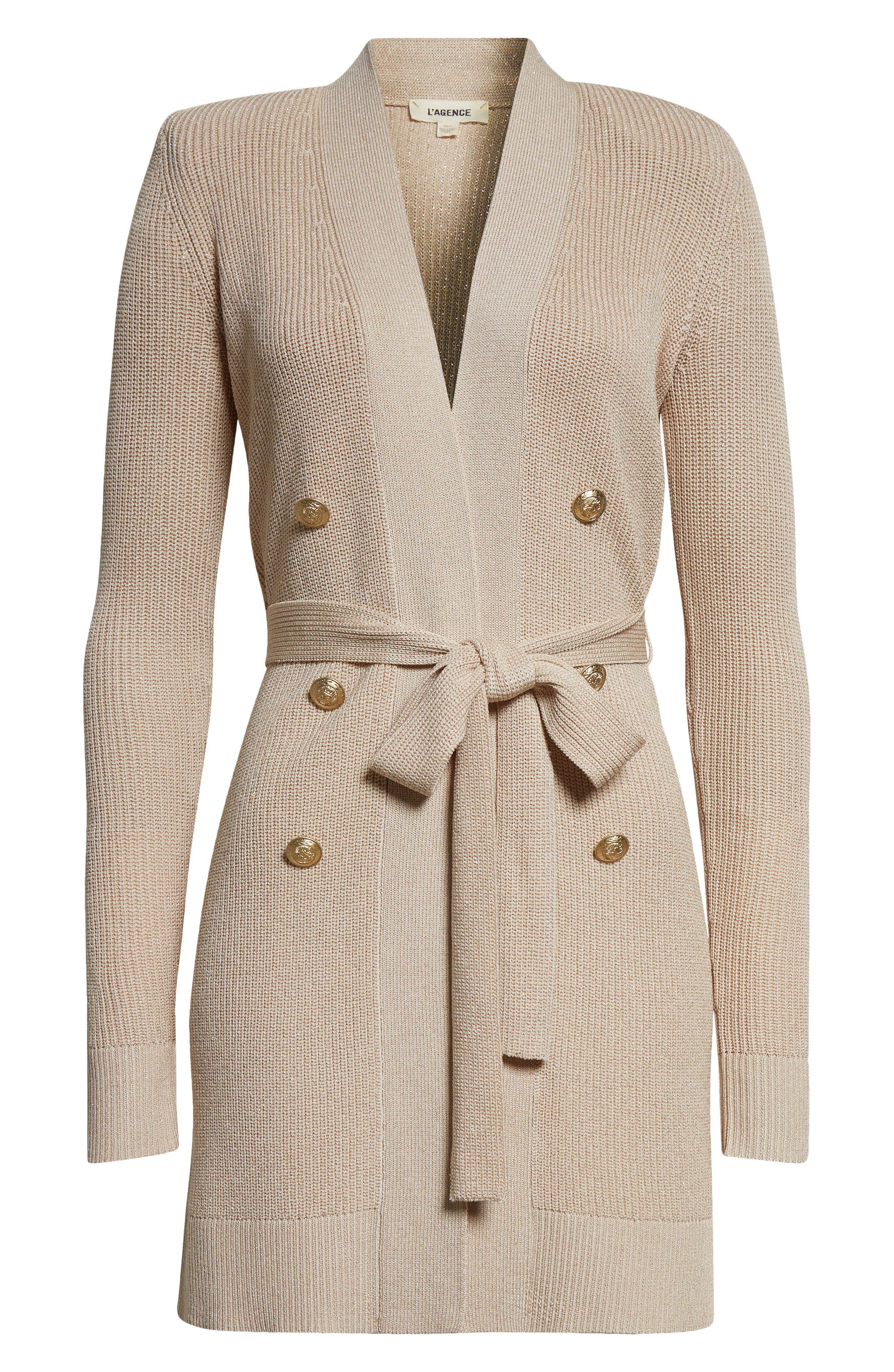 L'AGENCE Noe Metallic Double Breasted Rib Cardigan in Pecan at Nordstrom - 6
