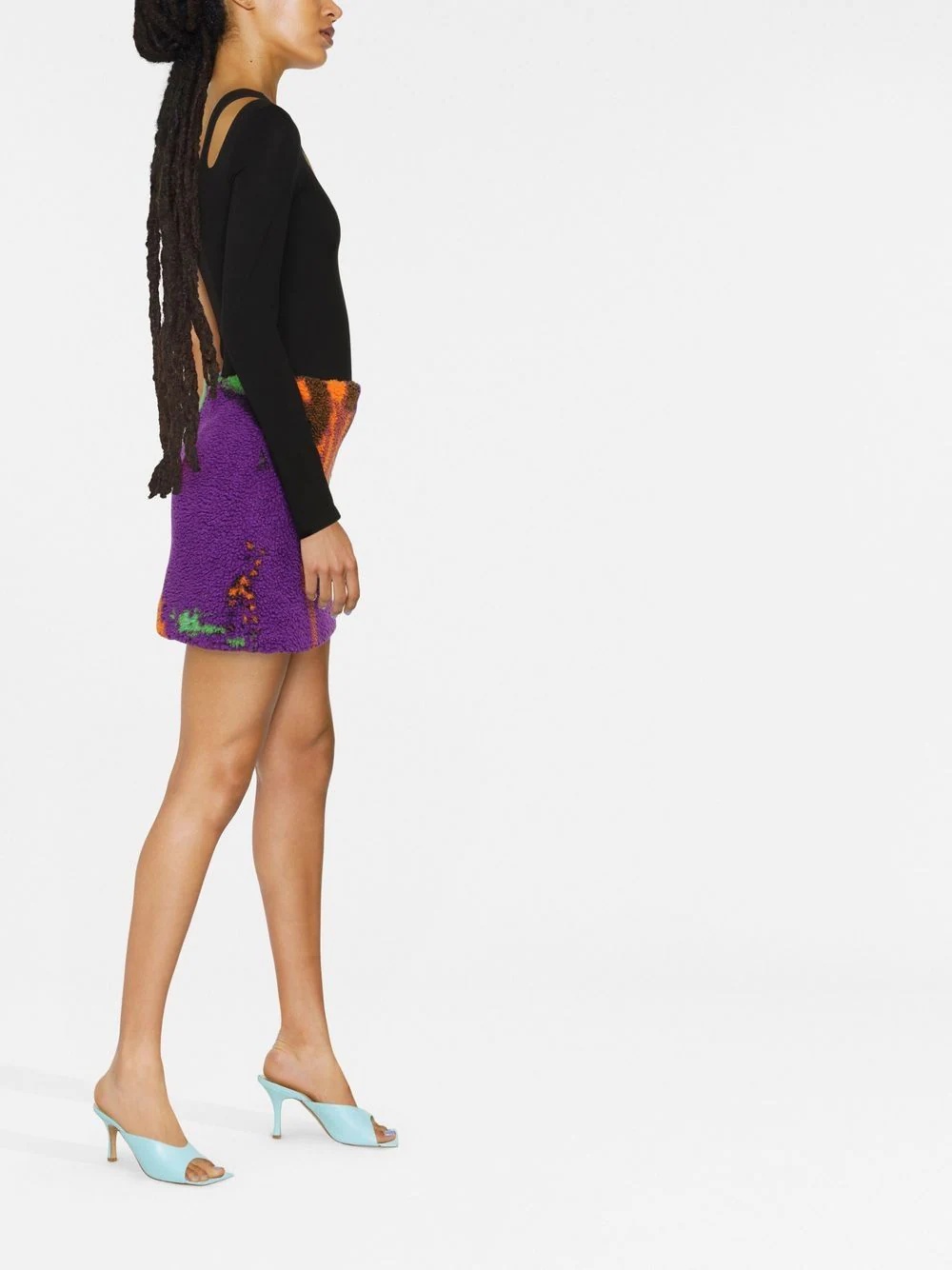 printed shearling-design skirt - 4