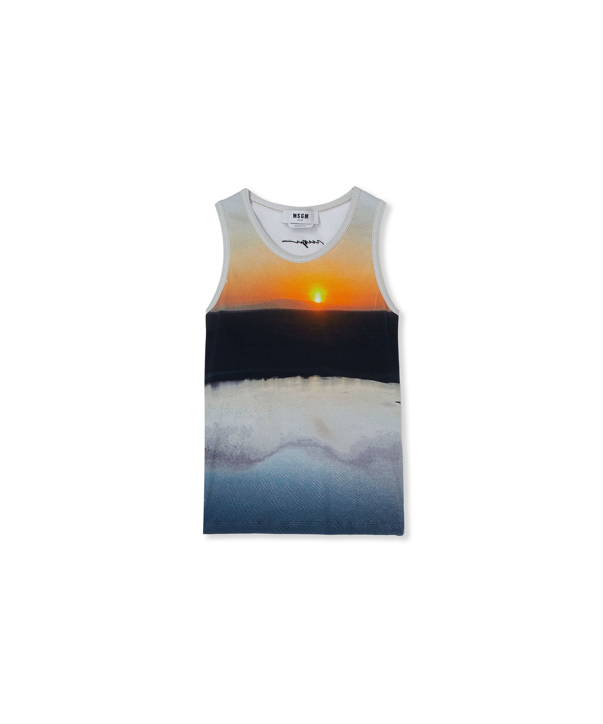 Tank top in ribbed jeresy with "Tanzanian gaze sunset" print - 1