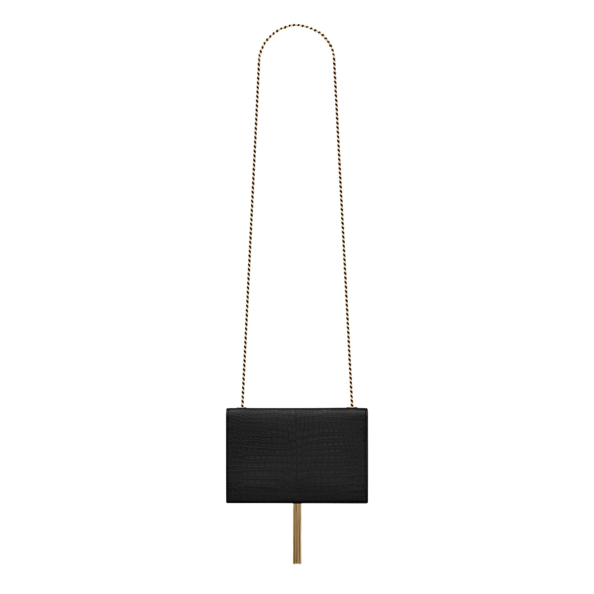 Saint Laurent Kate Crocodile Embossed Shoulder Bag 'Nero' - 2