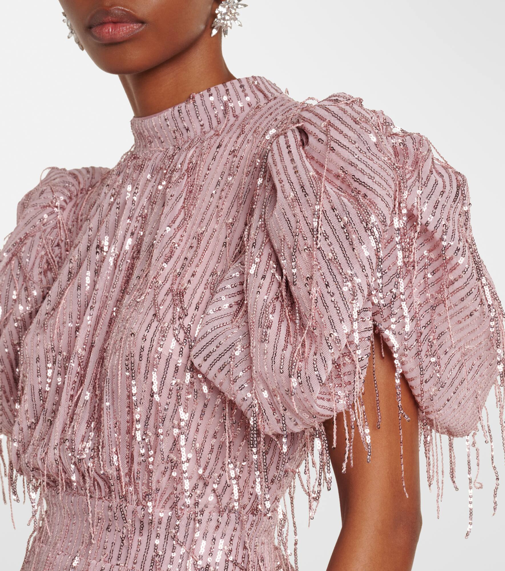 Sequined balloon-sleeve midi dress - 4