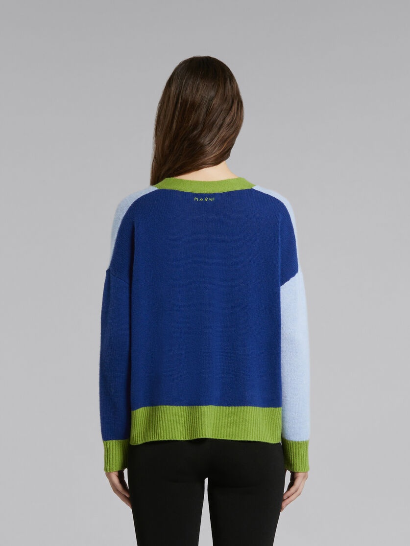 BLUE COLOUR-BLOCK CASHMERE CARDIGAN - 3