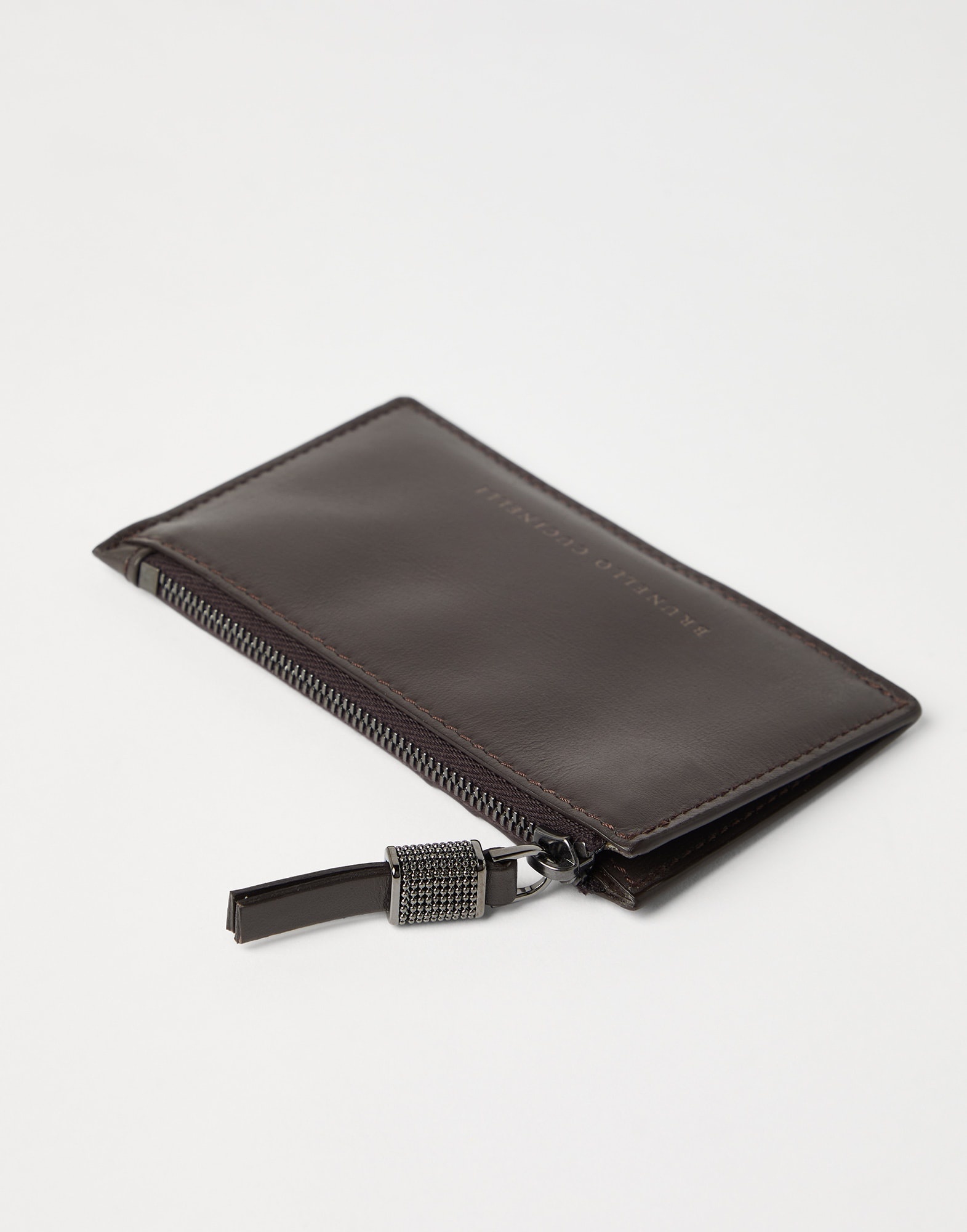 Grained calfskin card case with shiny zipper pull - 3