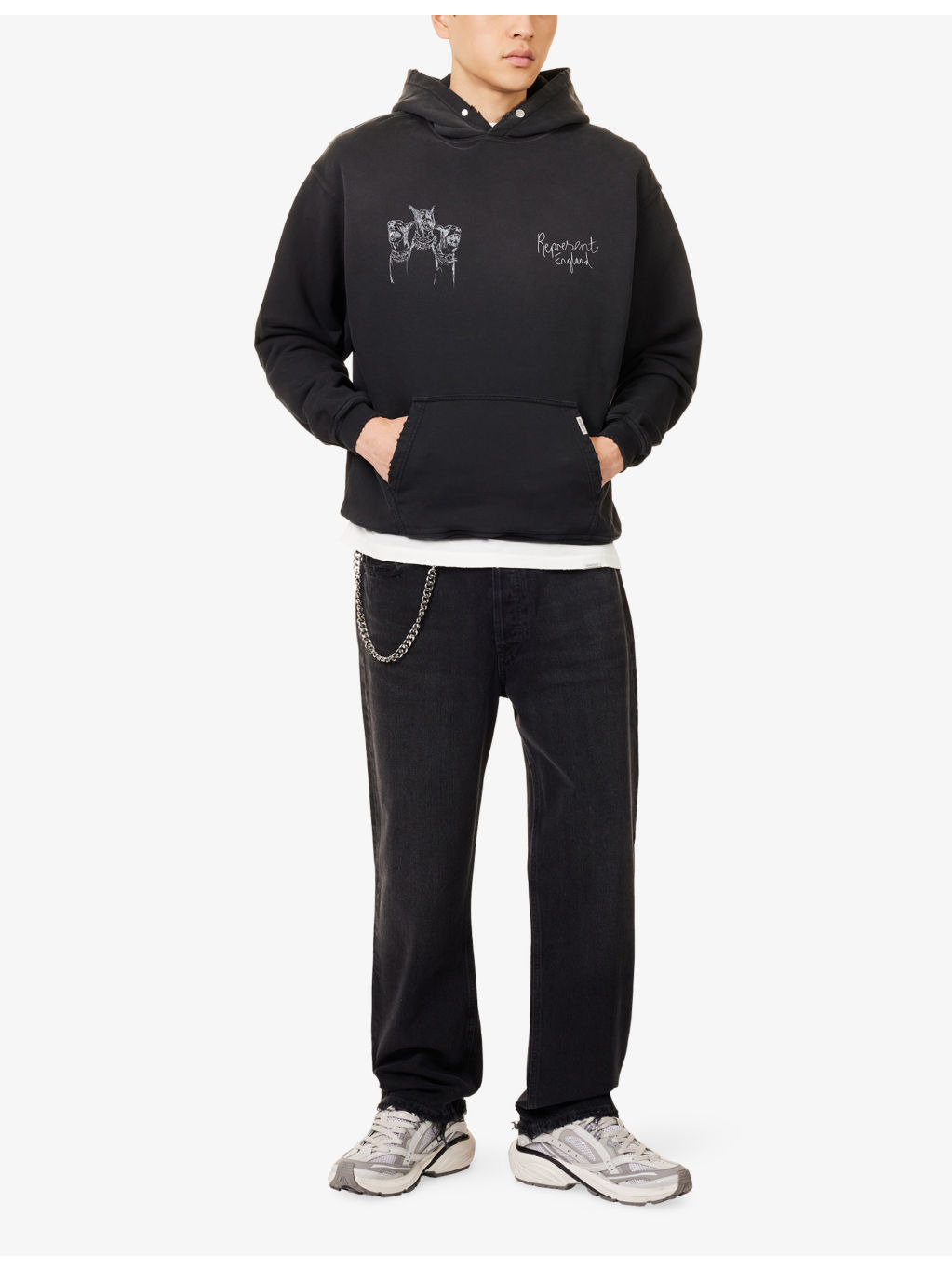 Hand Drawn Dogs Printed Cotton Hoody - 2
