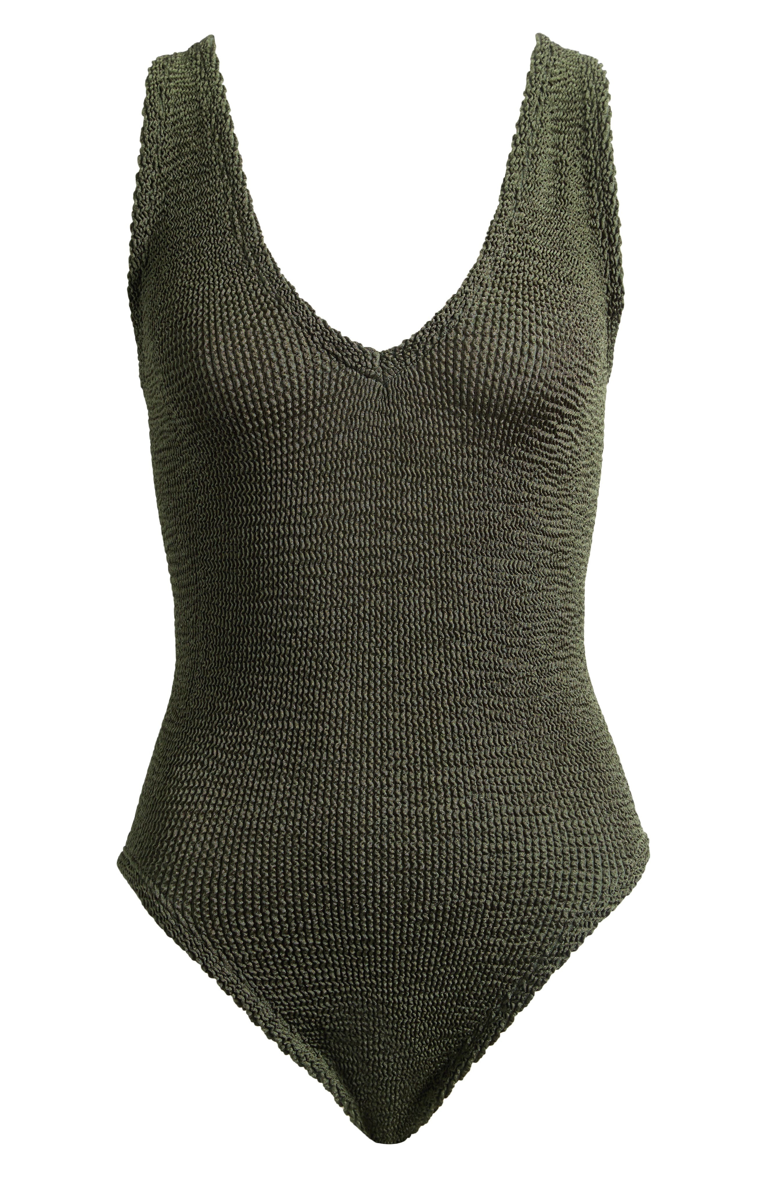 Hunza G Sadie V-Neck One-Piece Swimsuit in Metallic Khaki at Nordstrom - 6