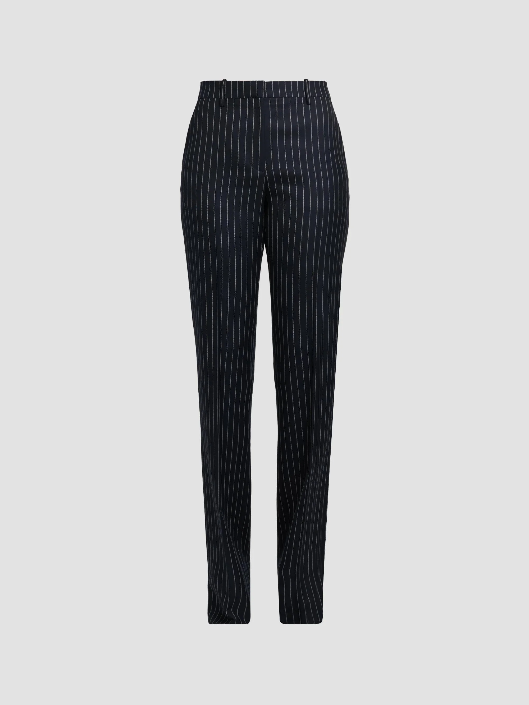 Women's Chalk-Striped Wool Straight-Leg Boyfriend Pants - Blue White - 1