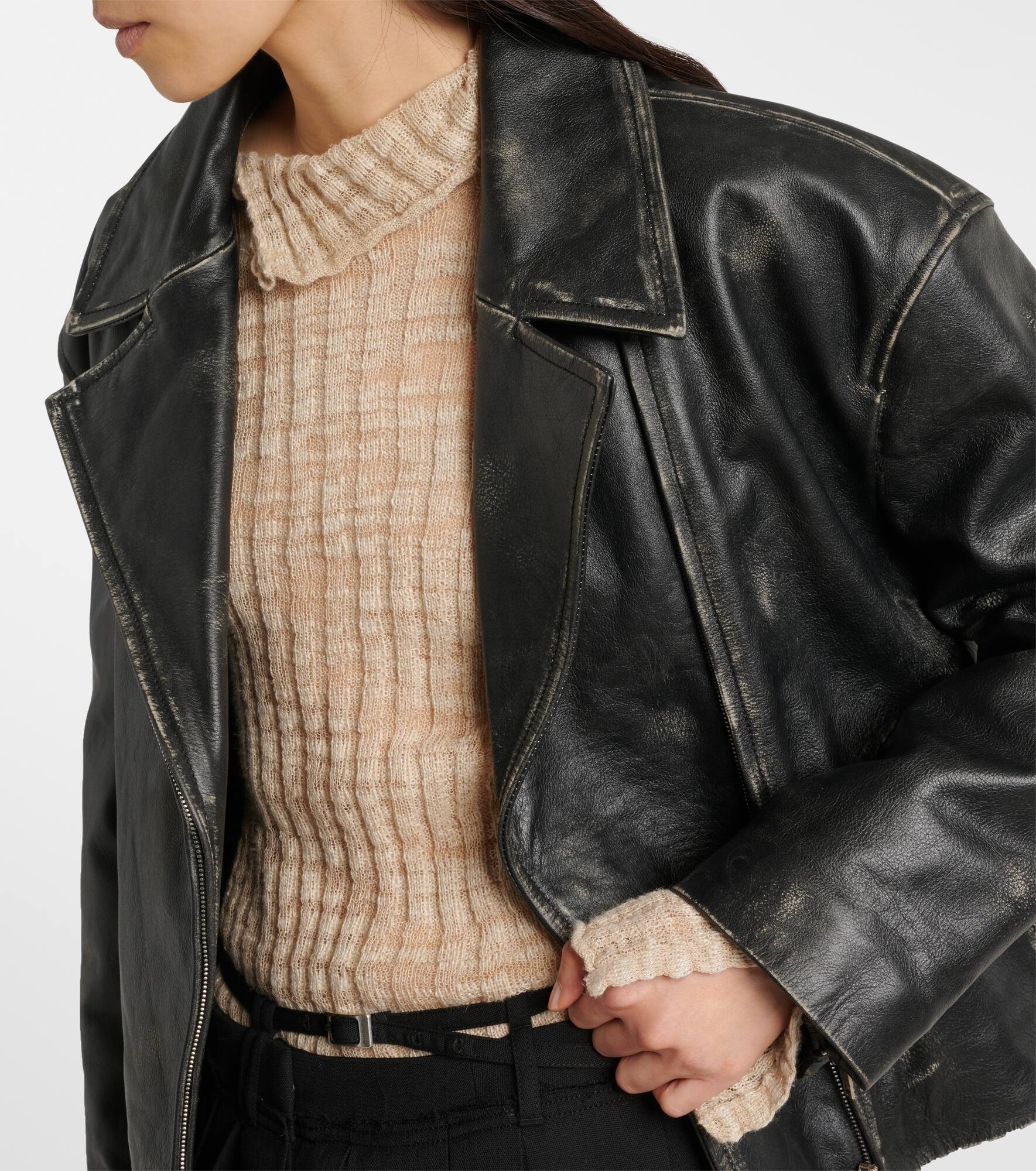 Leather biker jacket - 4