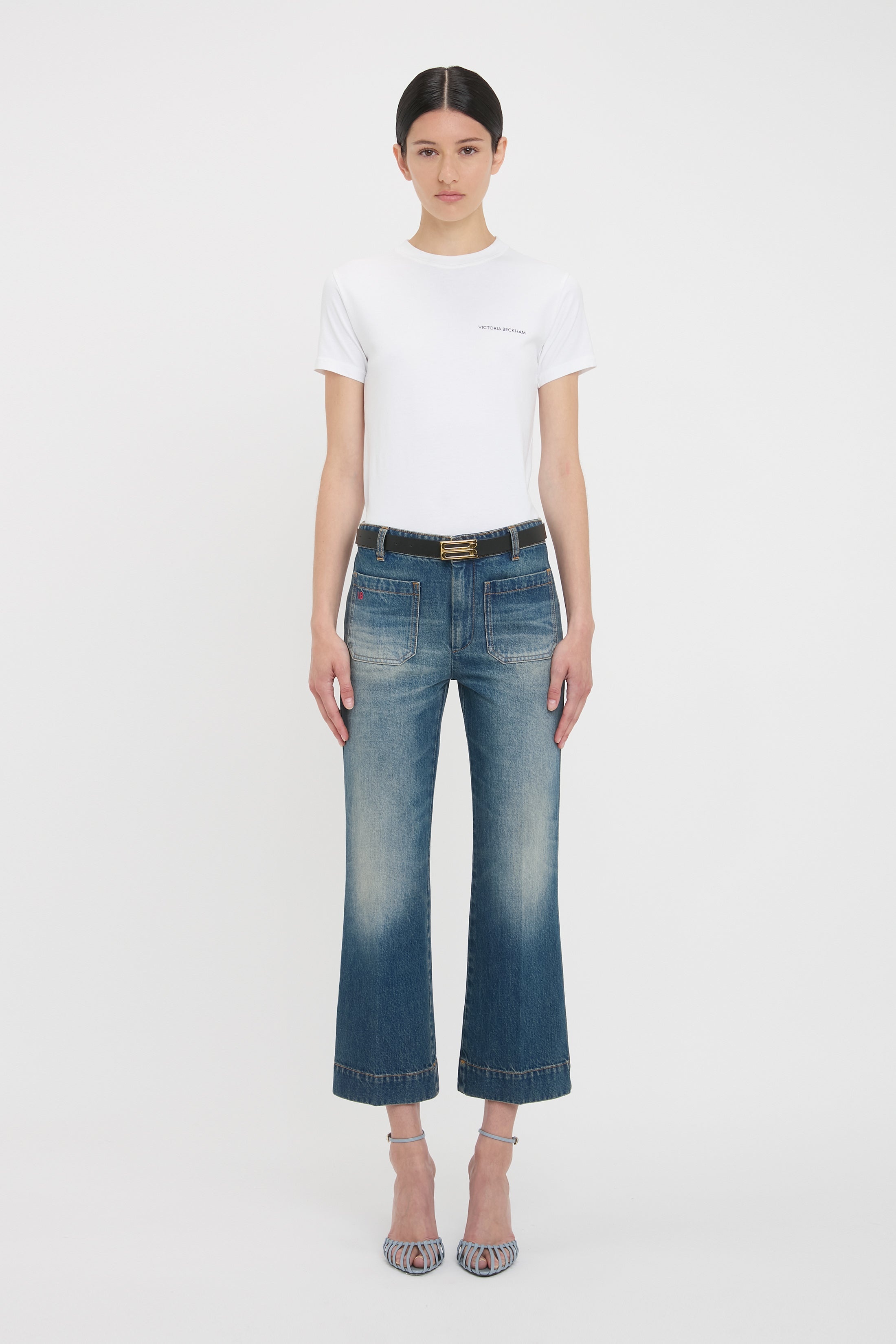 Cropped Kick Alina High Waisted Jean In Mid Blue - 2