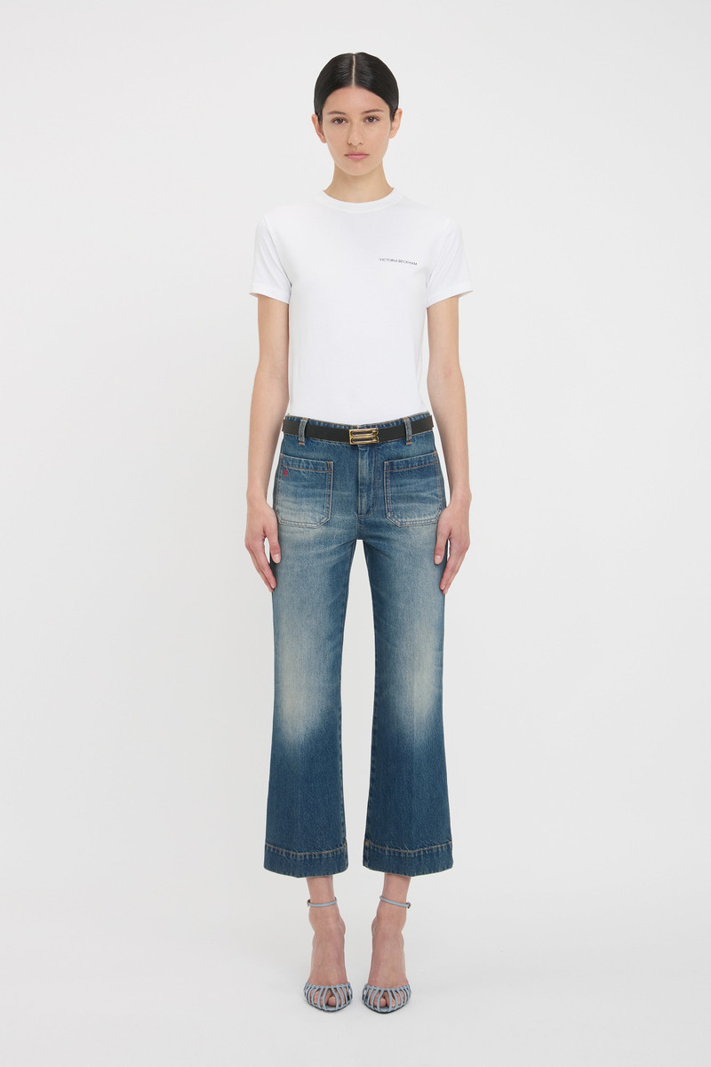 Victoria Beckham Cropped Kick Alina High Waisted Jean In Mid Blue outlook