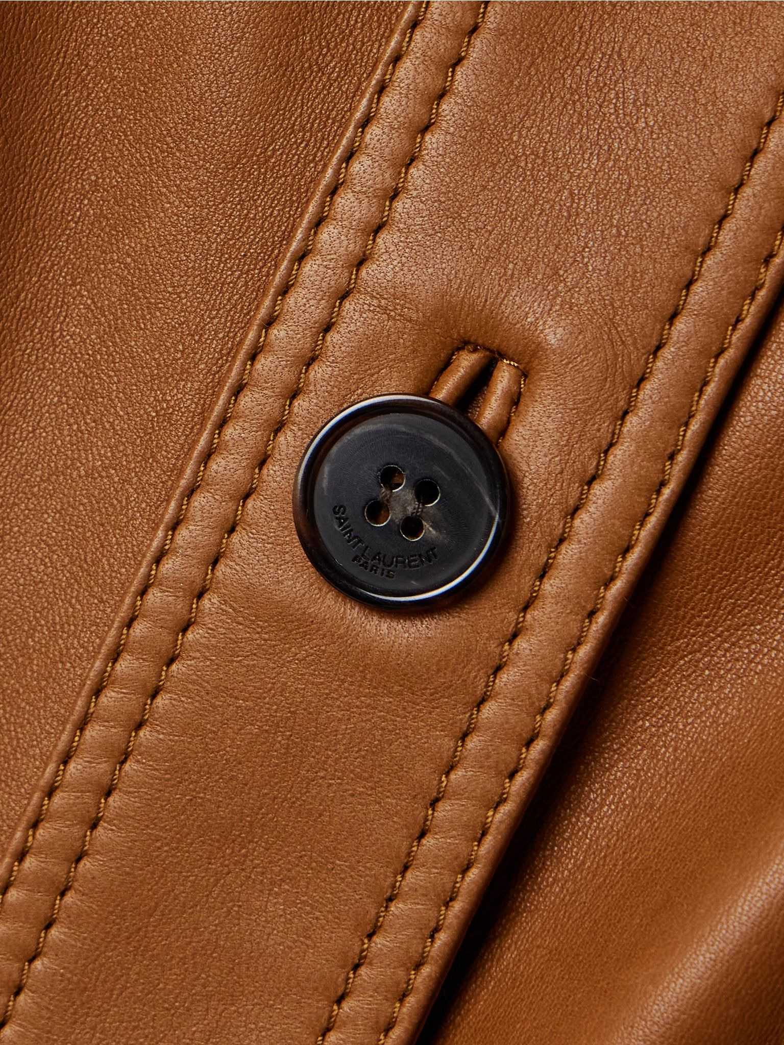 Belted leather jacket Brown - 4