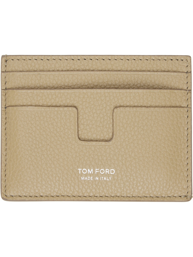 Beige Grain Leather Classic Card Holder 1
