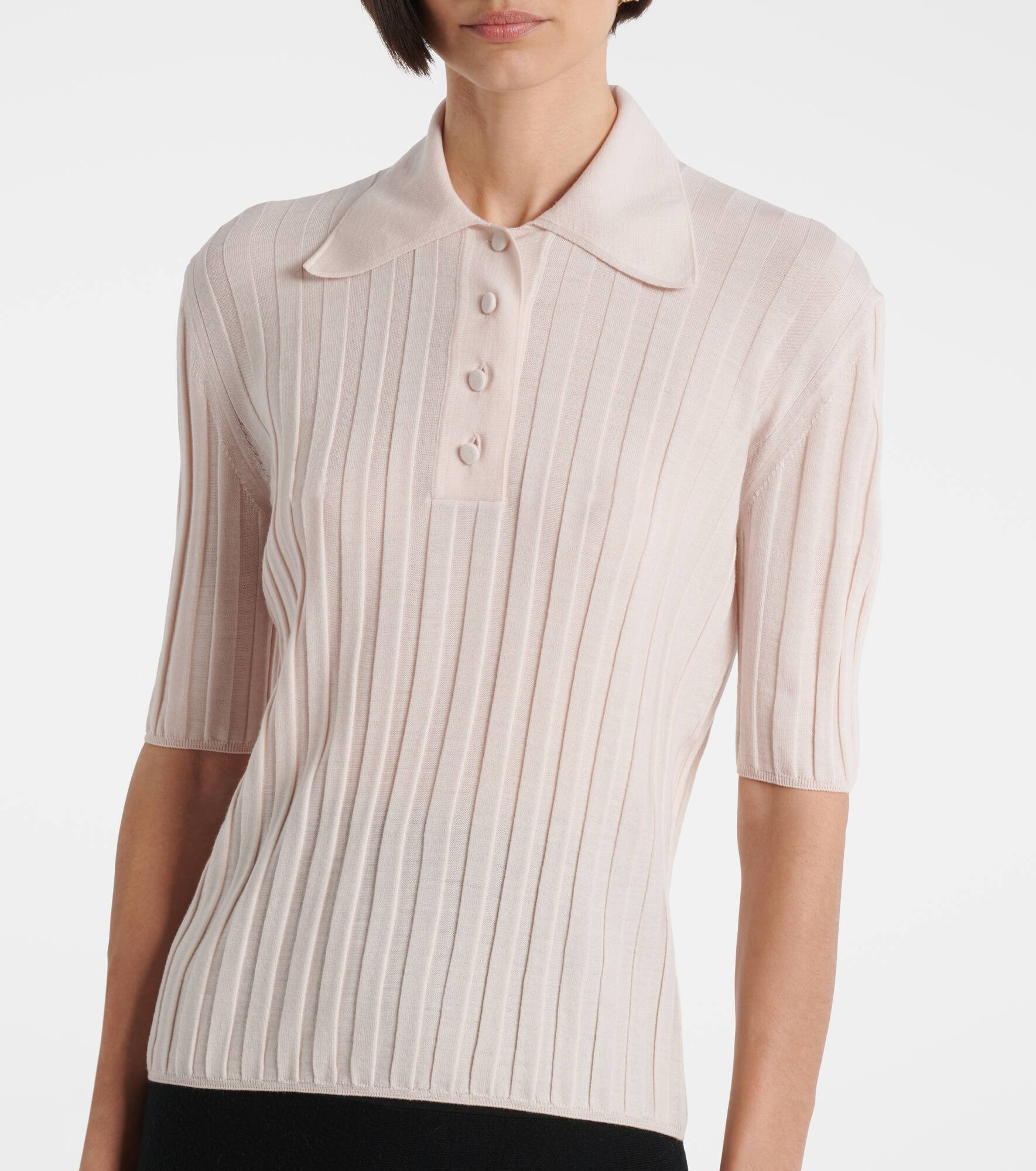 Ribbed-knit wool polo shirt - 5
