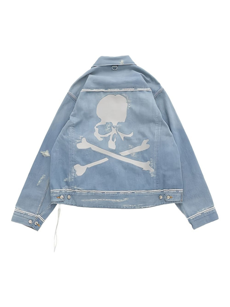 mastermind JAPAN skull-print distressed denim jacket outlook