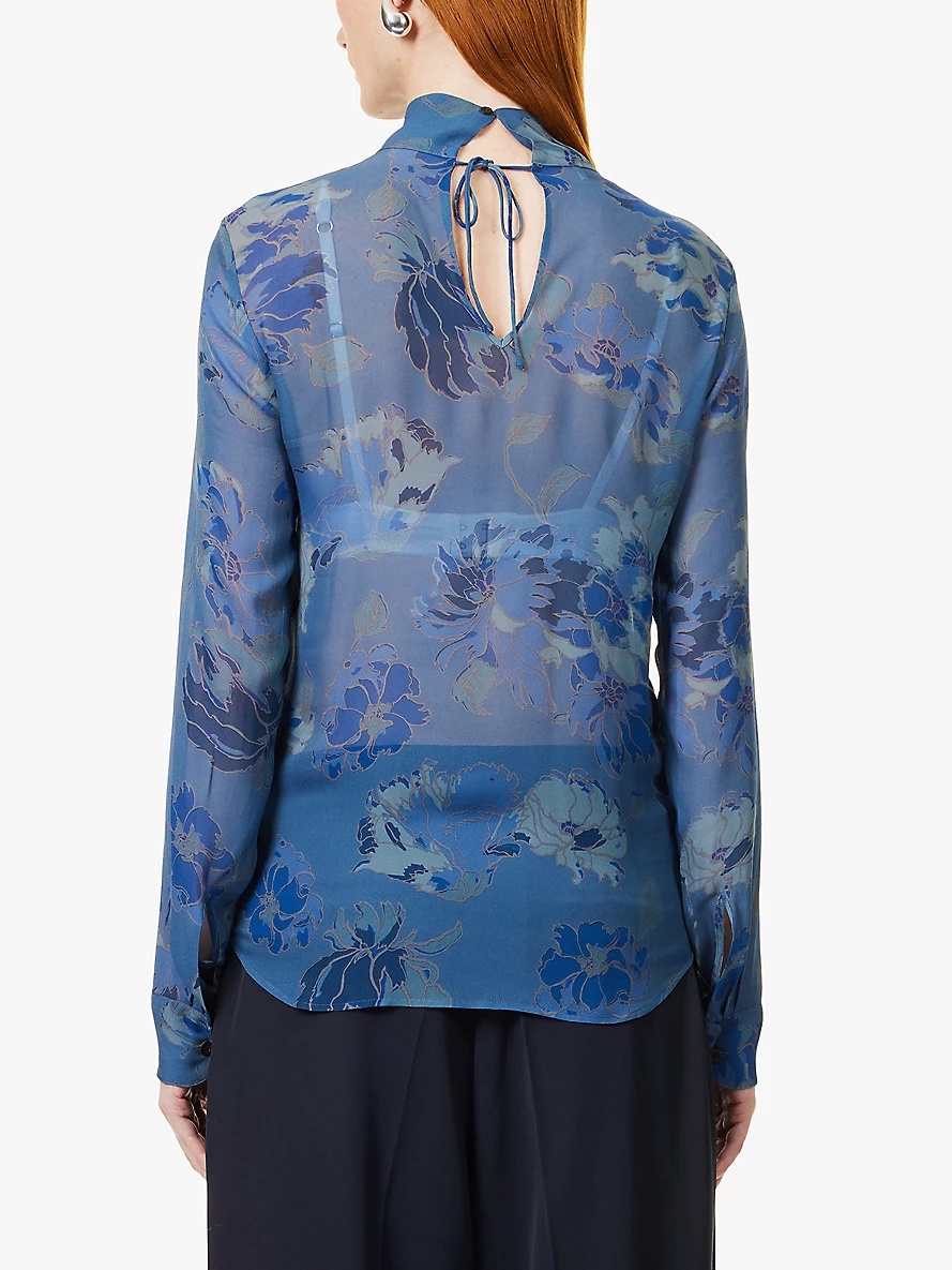 Conis high-neck, floral pattern crepe blouse - 4