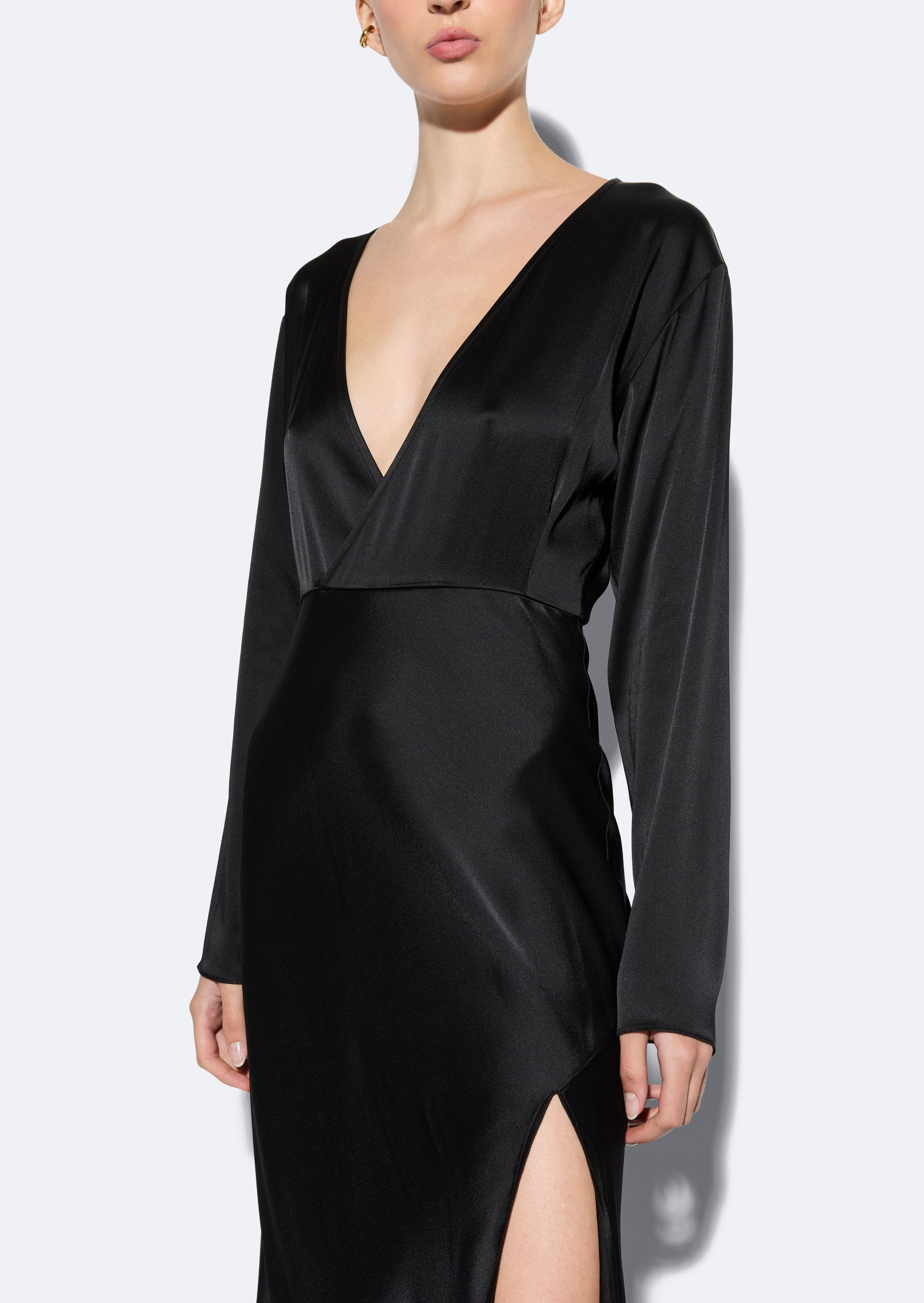 Satin V Neck Dress - 4