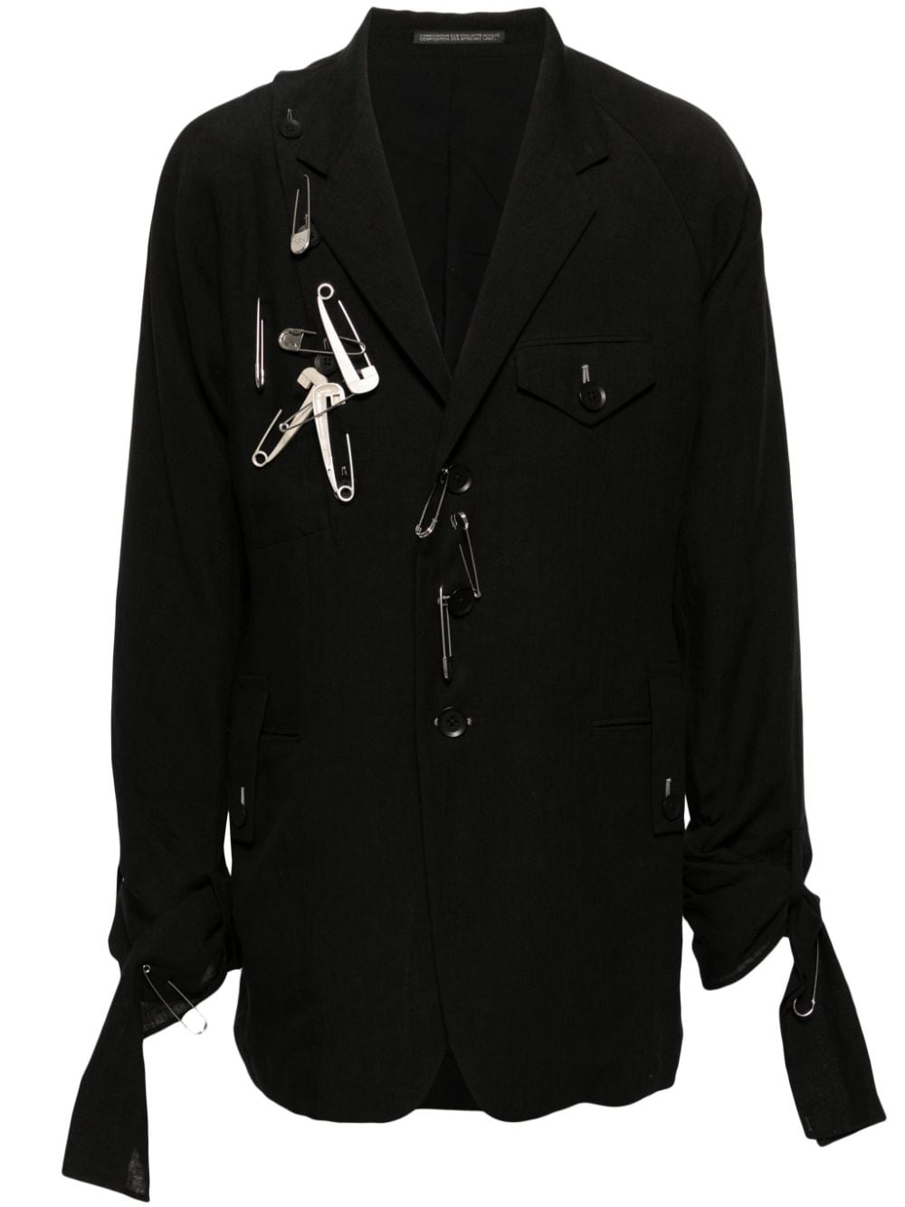 safety-pin embellished linen blazer - 1