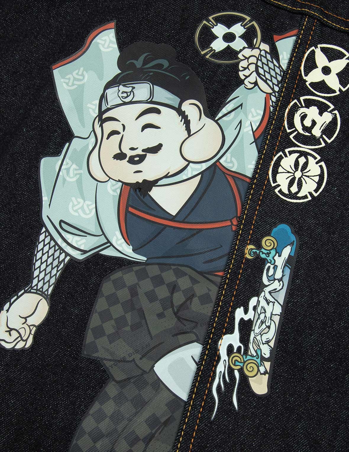 NINJA GODHEAD PRINT LOOSE FIT DECONSTRUCTIVE DENIM JACKET - 11