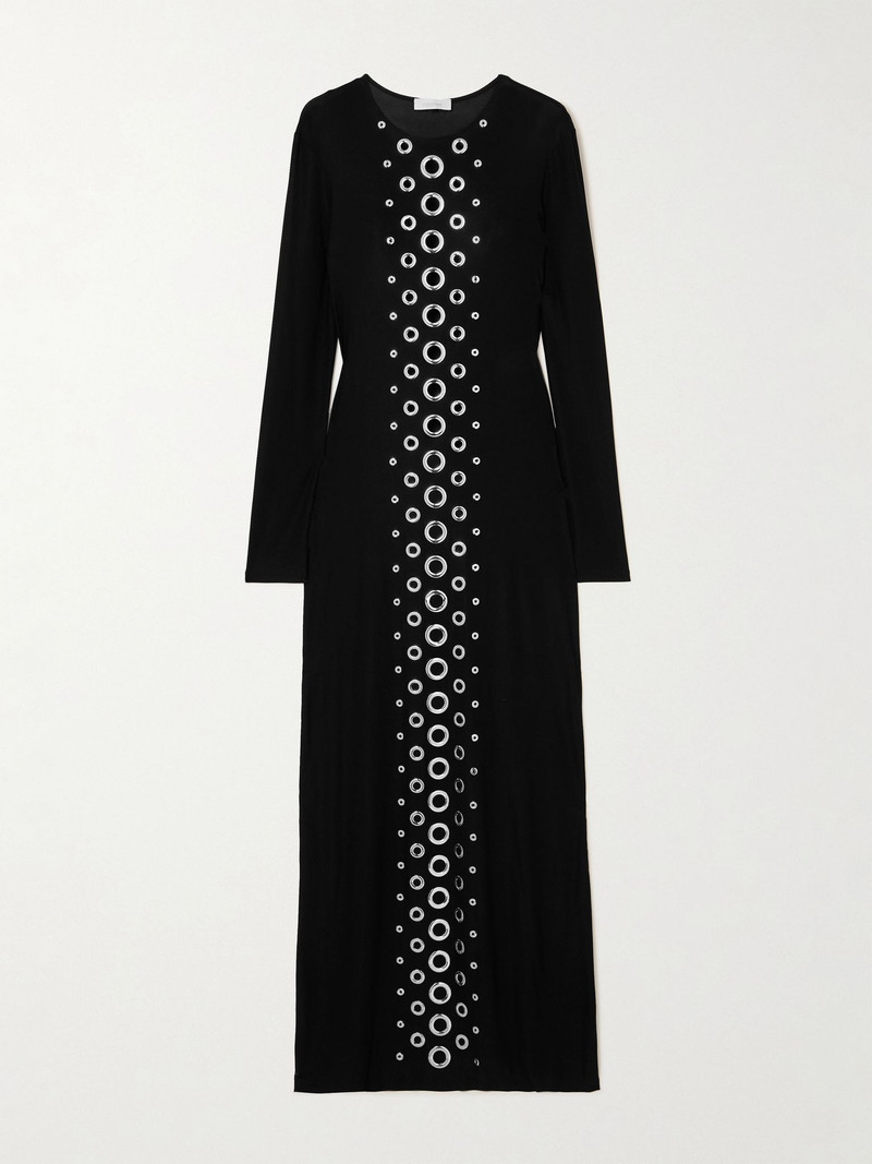 Eyelet-embellished stretch-jersey maxi dress Black 1