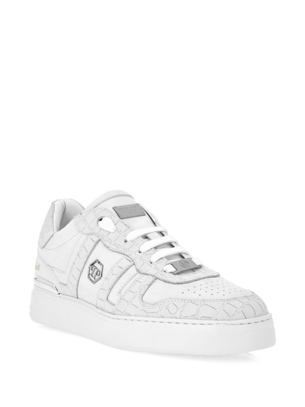 crocodile-effect leather trainers - 2