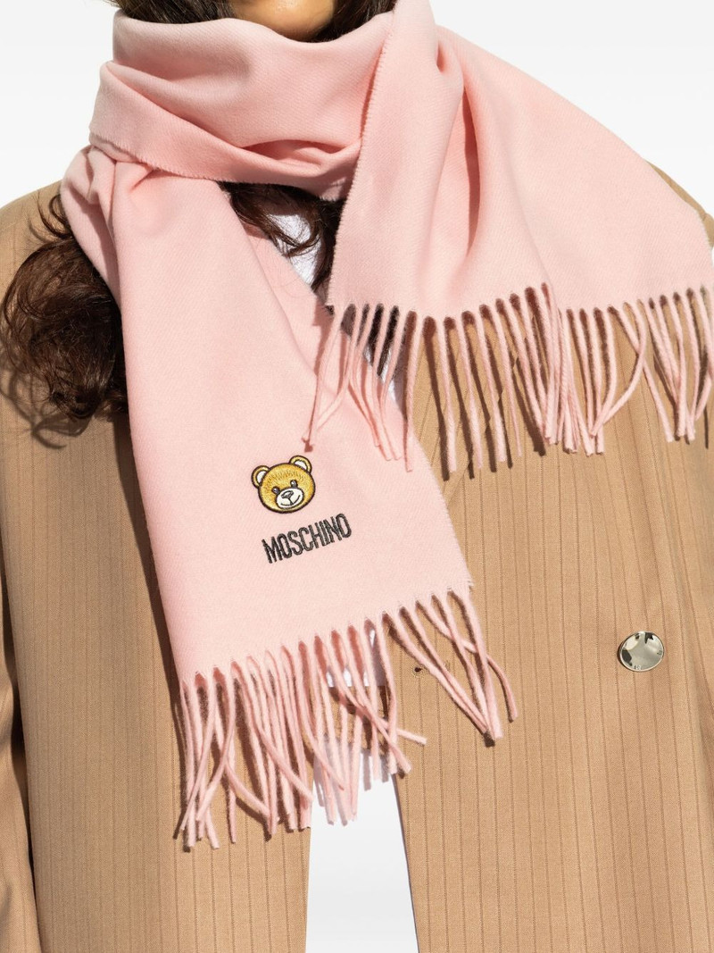 Moschino teddy bear-embroidered fringed scarf outlook