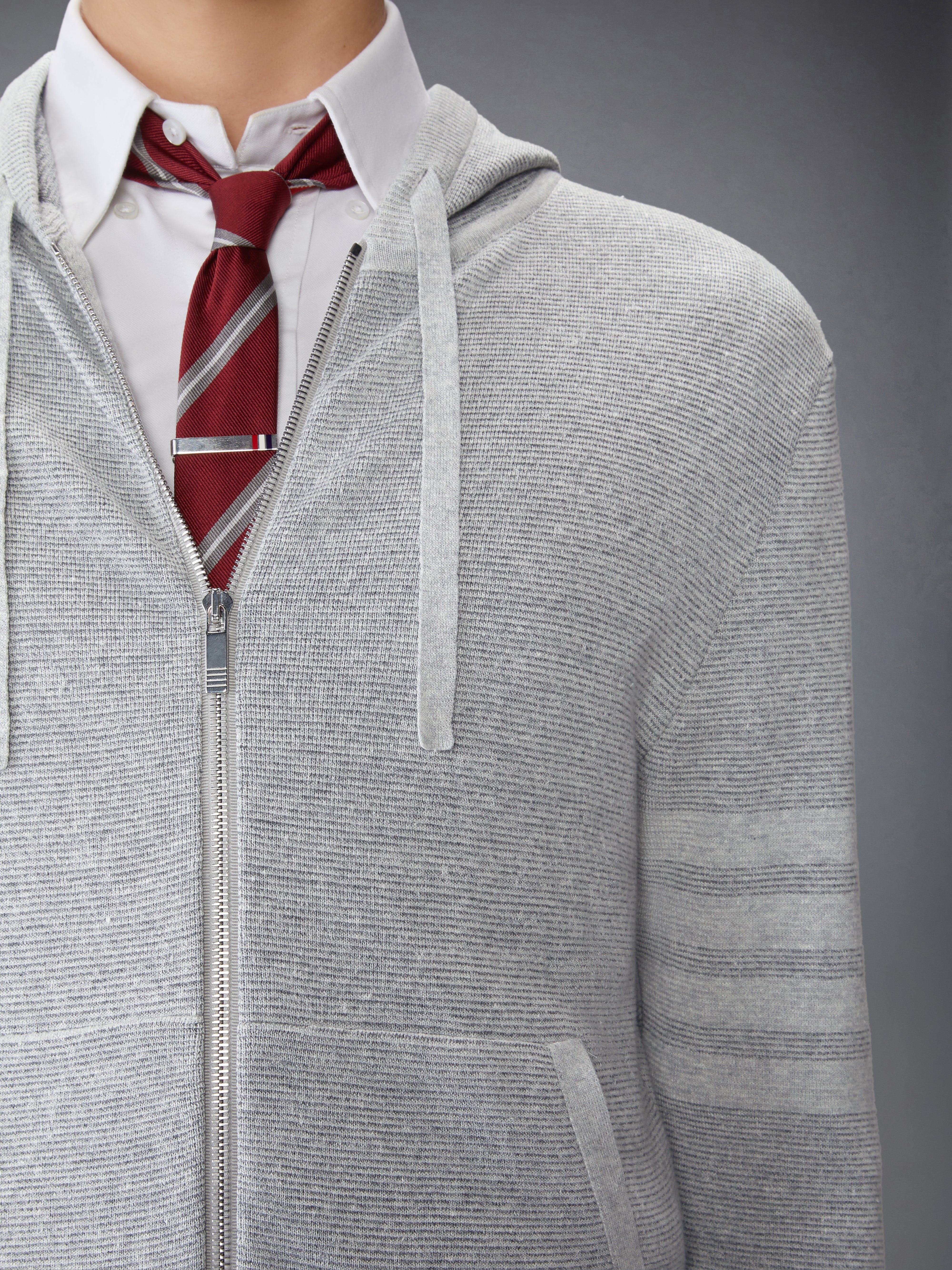 TEXTURED STRIPED STITCH 4-BAR RELAXED FIT HOODIE - 5