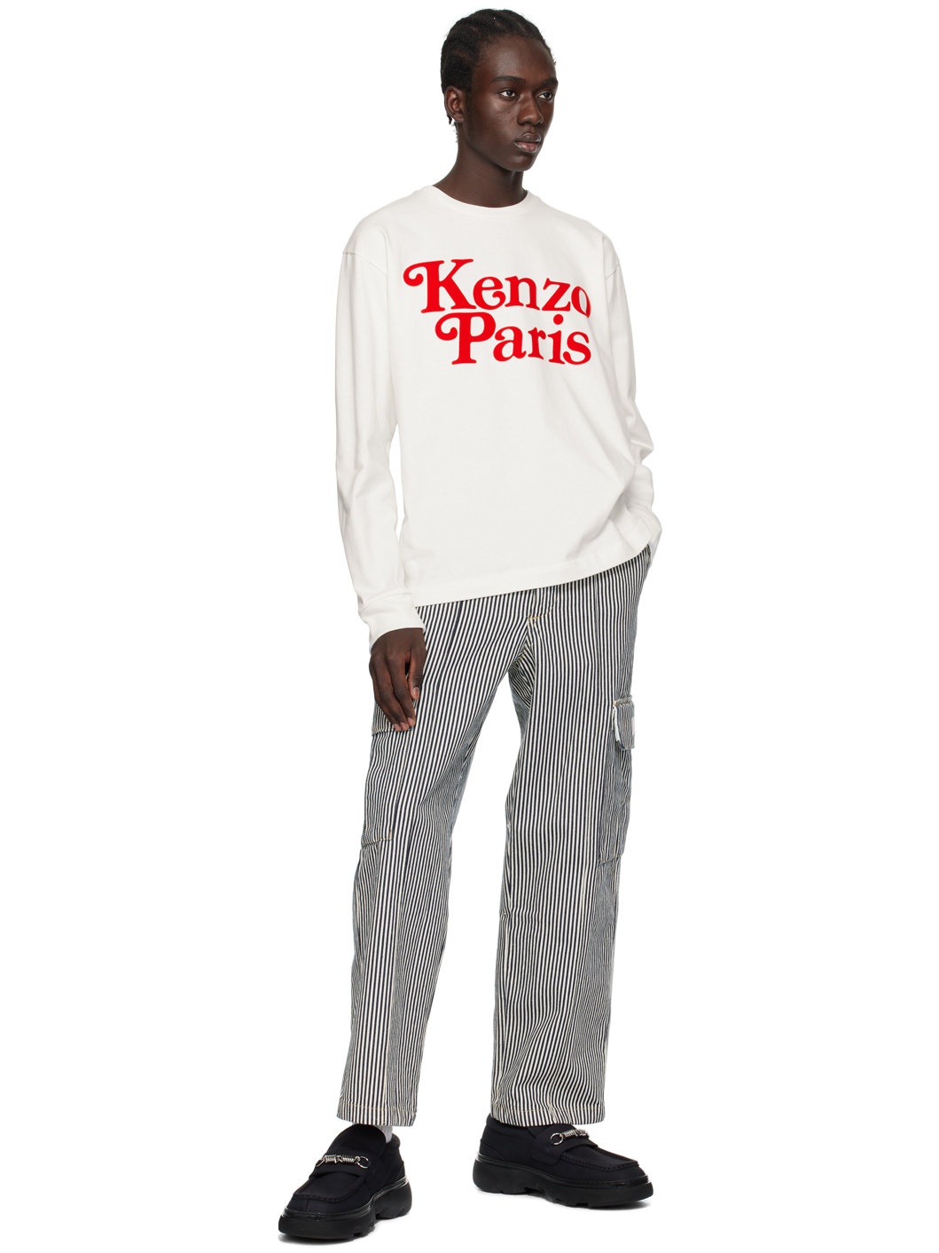 Black & White Kenzo Paris Striped Denim Cargo Pants - 5