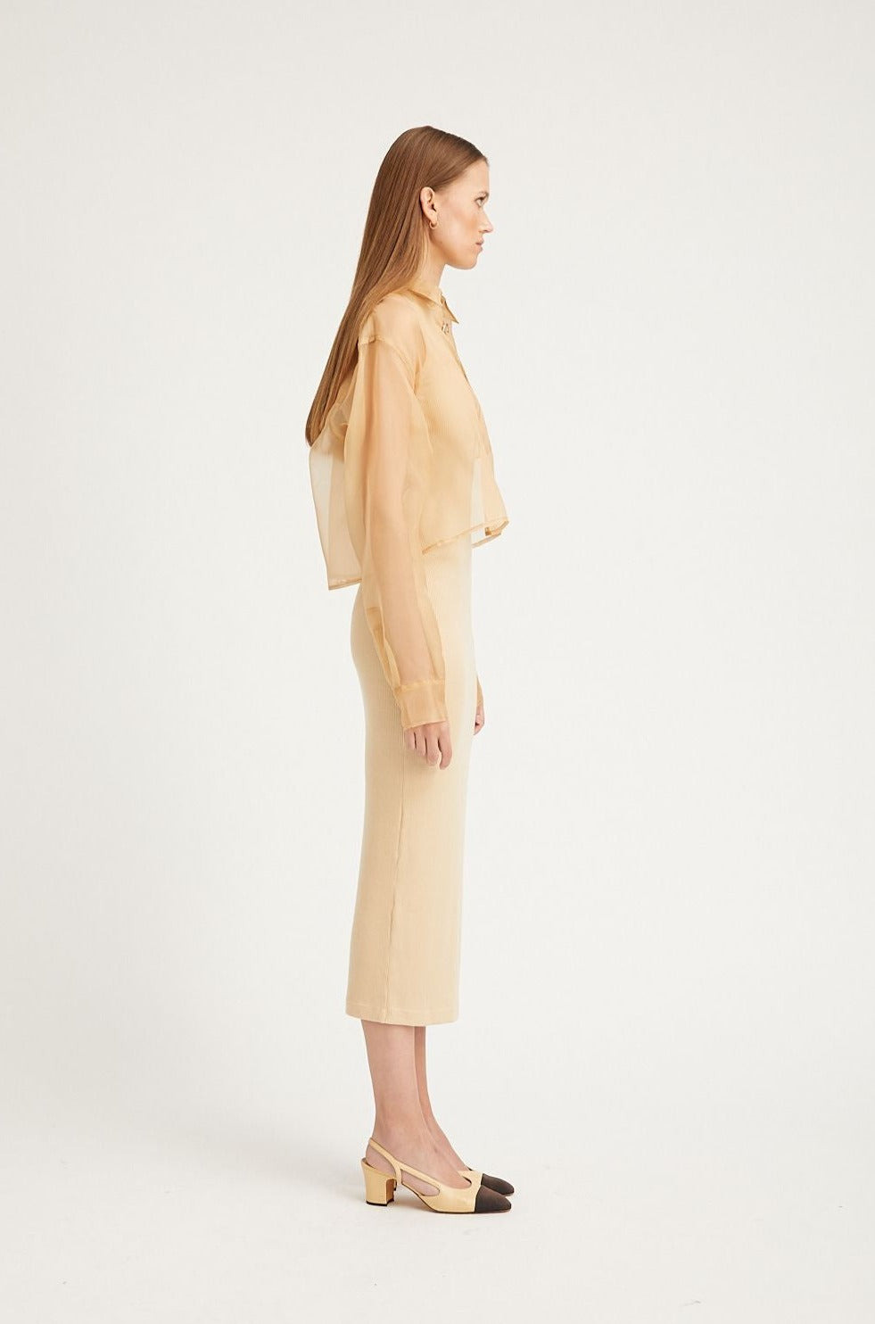 SAHARA ORGANZA CROPPED BUTTON DOWN - 4
