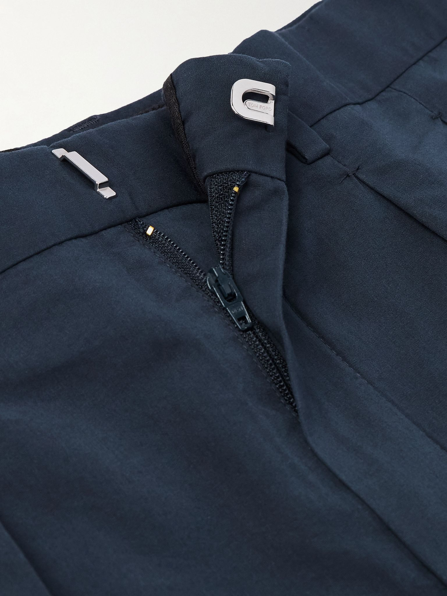 Straight-Leg Pleated Cotton and Silk-Blend Poplin Shorts Navy - 6