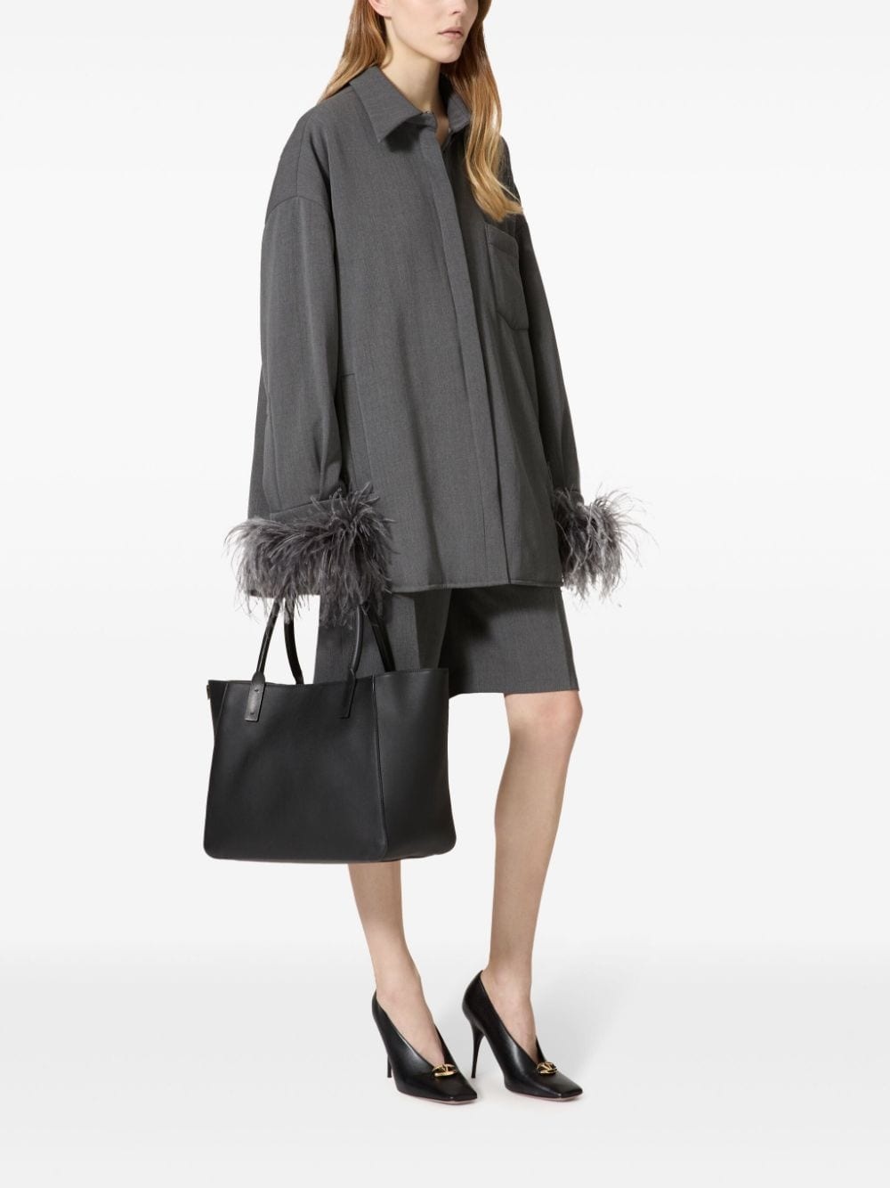 feather-trimmed wool shirt - 2