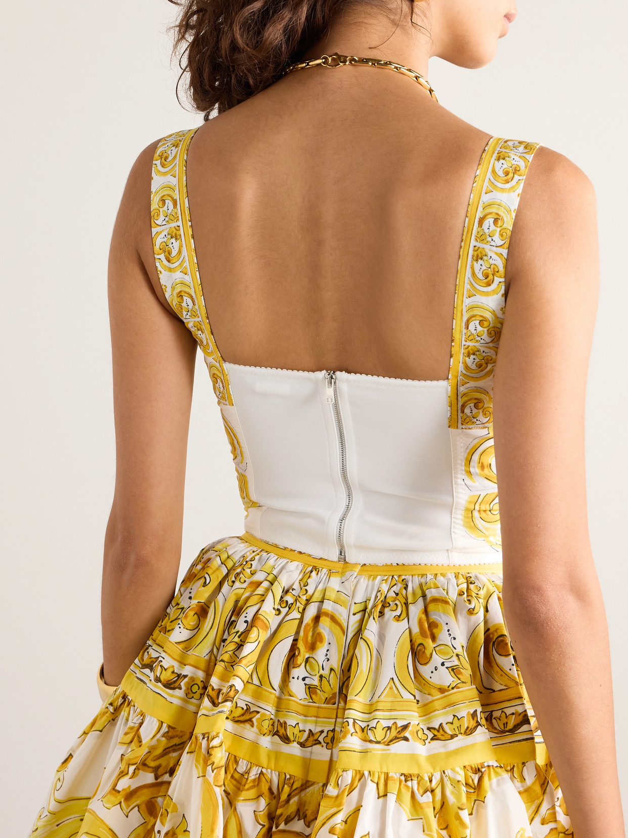 Maiolica Printed Cropped Cotton-blend Poplin Corset Top - 3