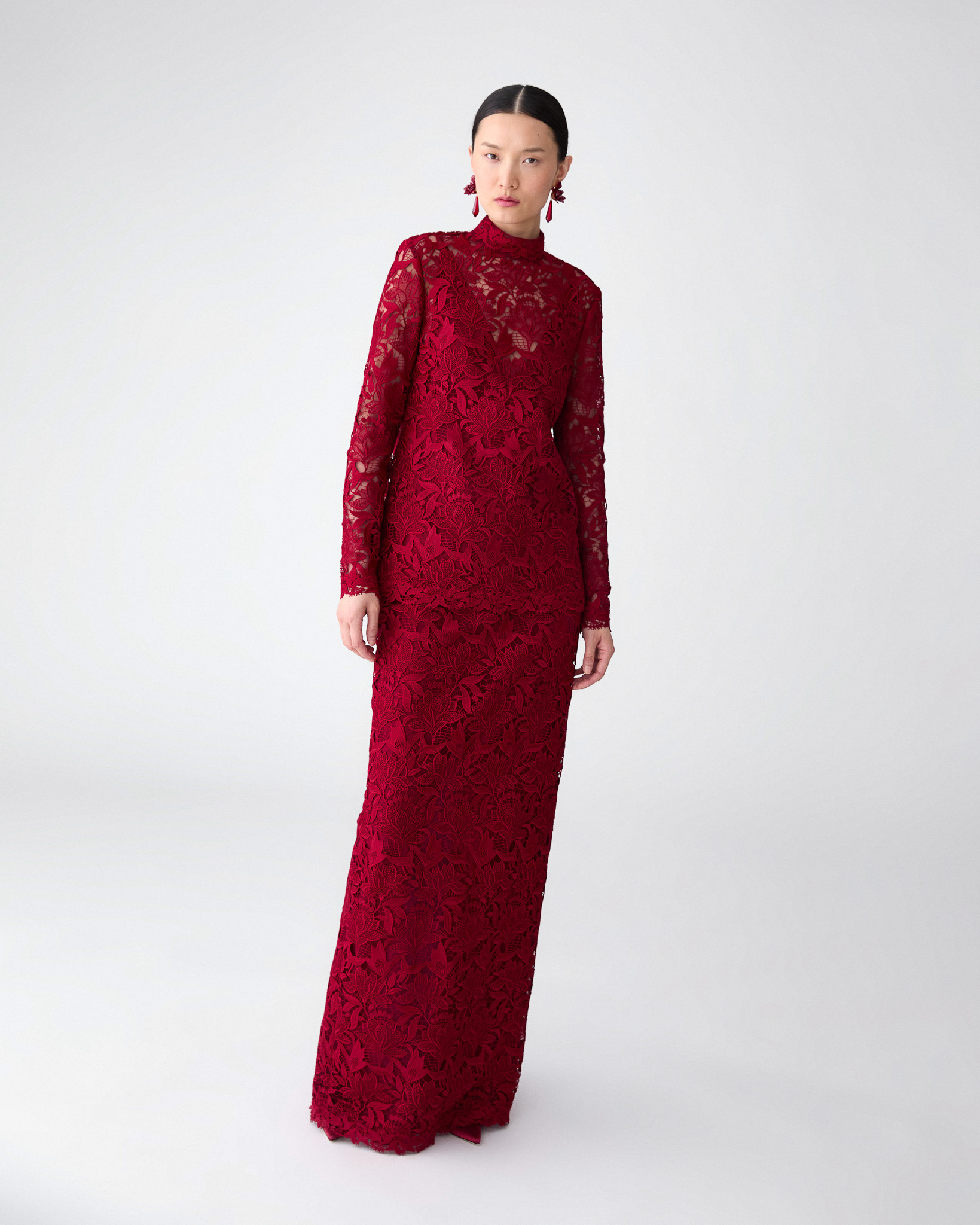 Tulip-Embroidered Lace Column Skirt - 4