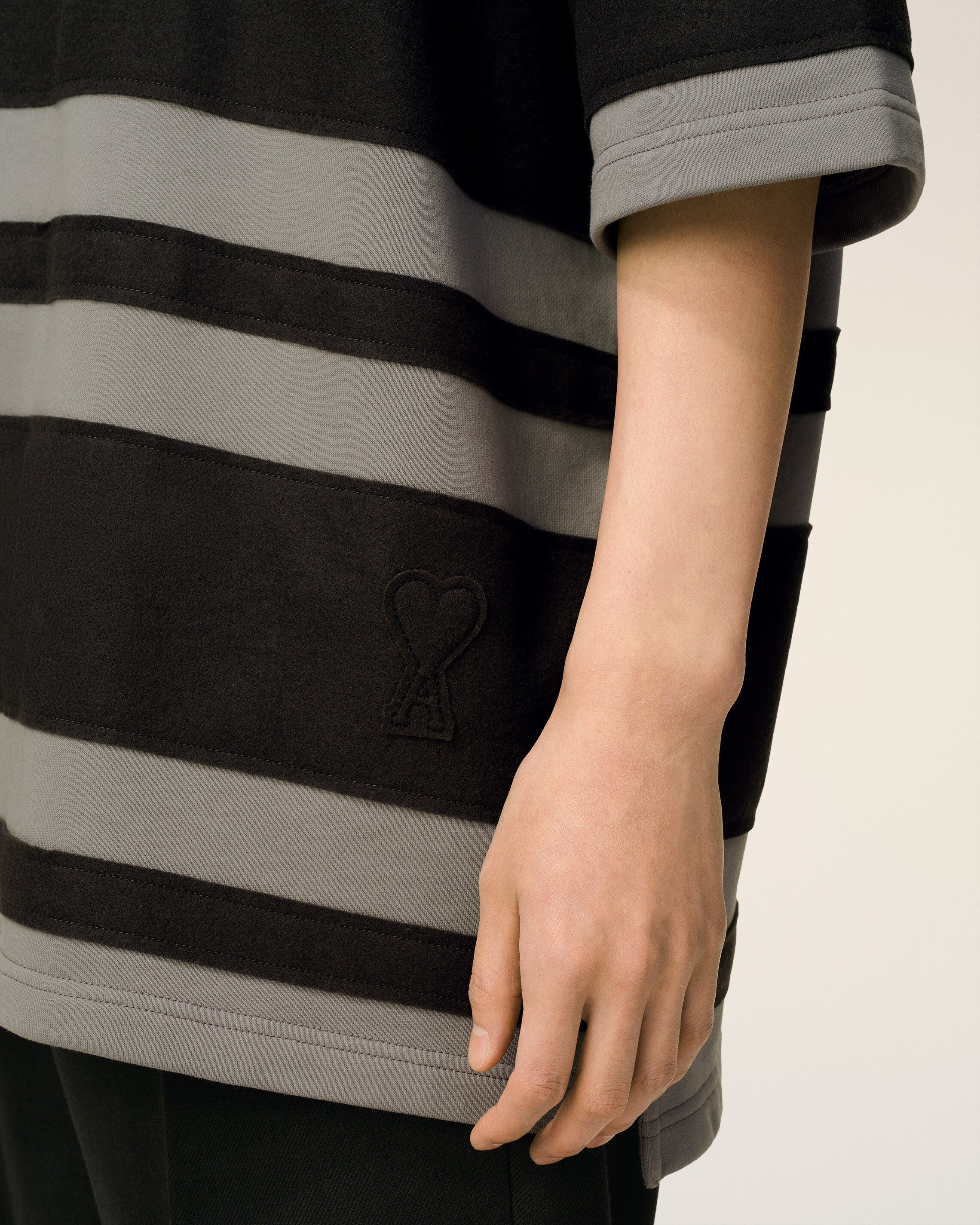 GREY COTTON AMI DE COEUR STIPED POLO - 4
