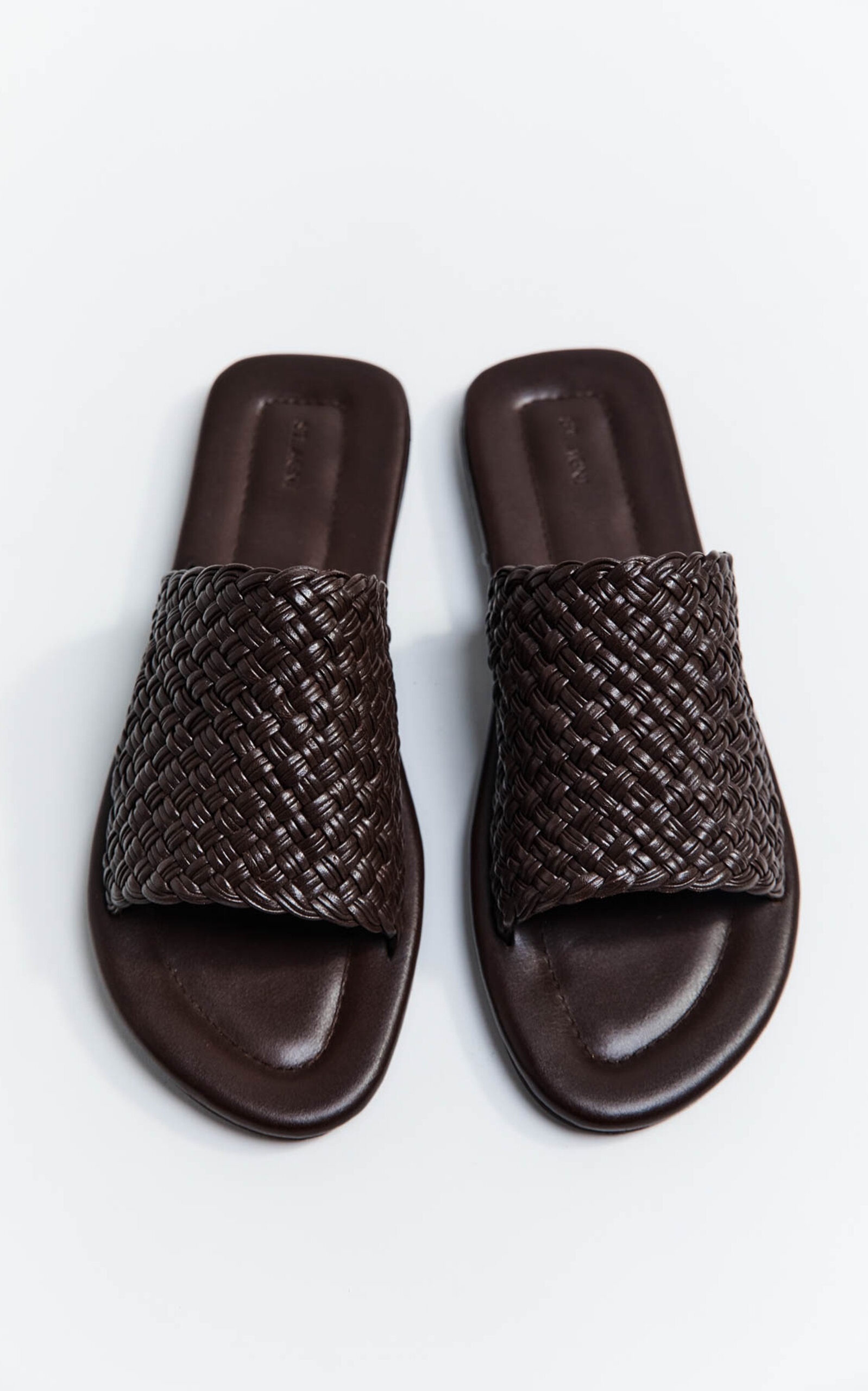 Woven Leather Minimal Slides brown - 5