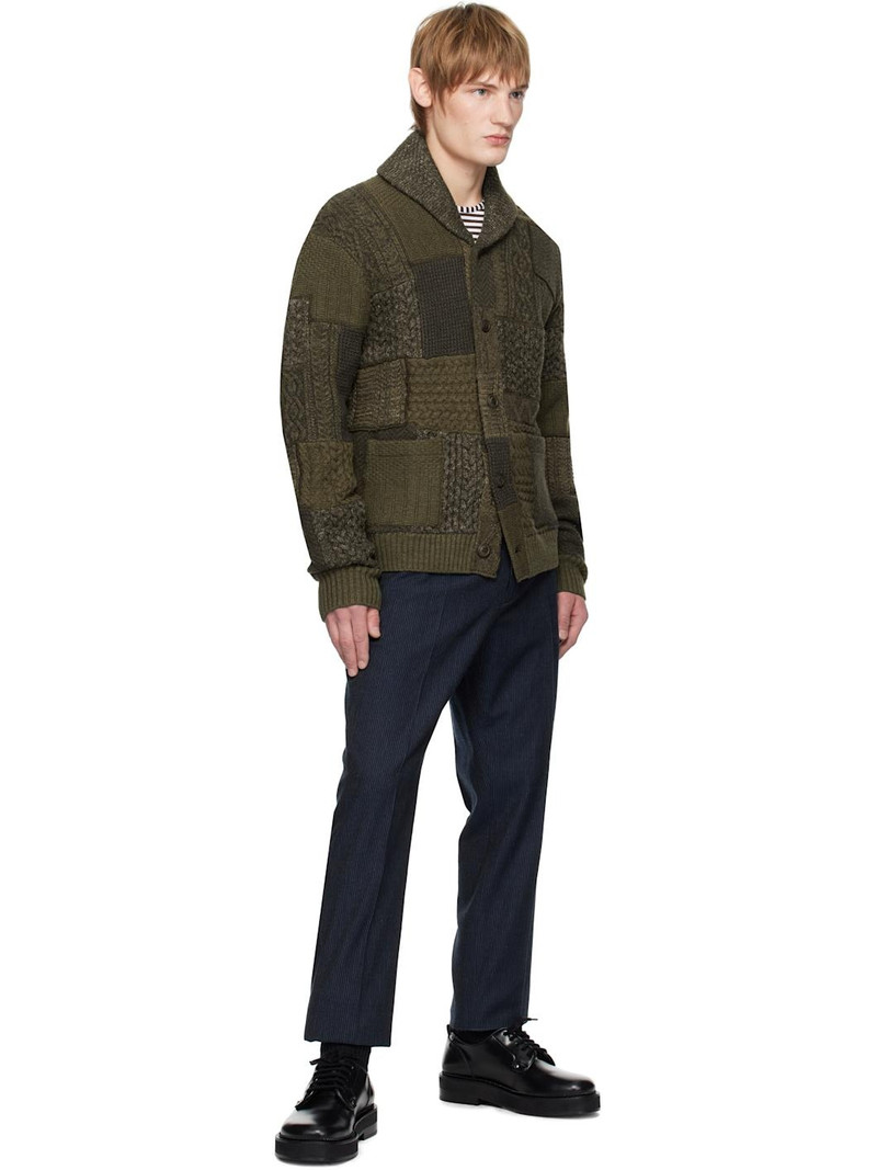 RRL by Ralph Lauren Khaki Patchwork Wool-Blend Shawl Cardigan outlook