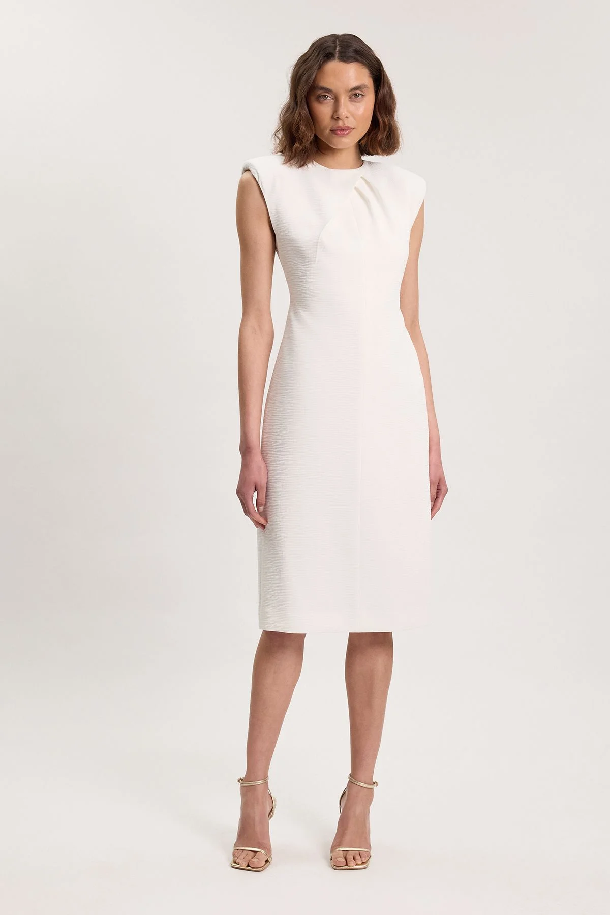 Tailored Sleeveless Neck Detail Pencil Midi Dress - 1